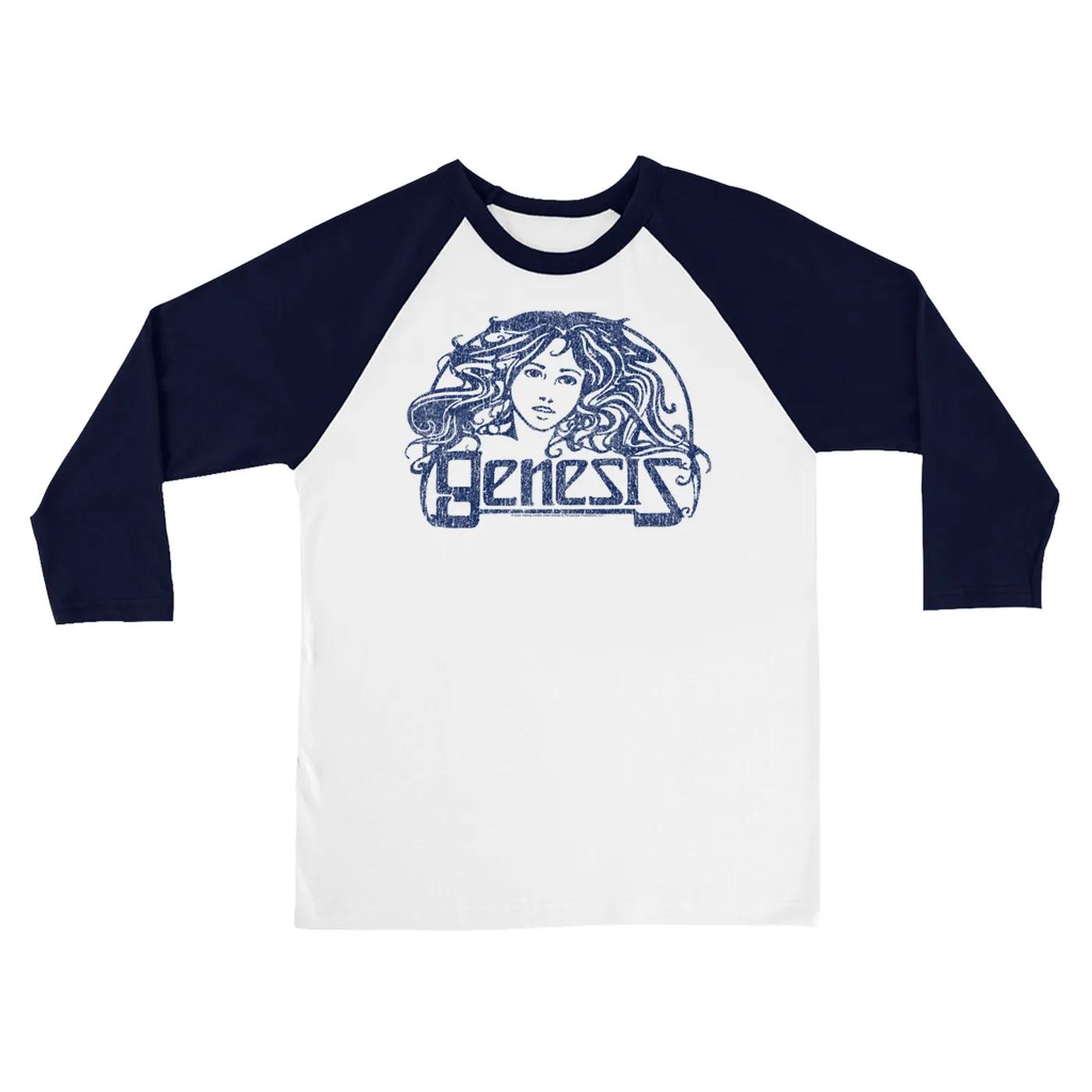 Genesis 3/4 Sleeve Baseball Tee | Navy Vintage Art Nouveau Logo Distressed (Merchbar Exclusive) Genesis Shirt
