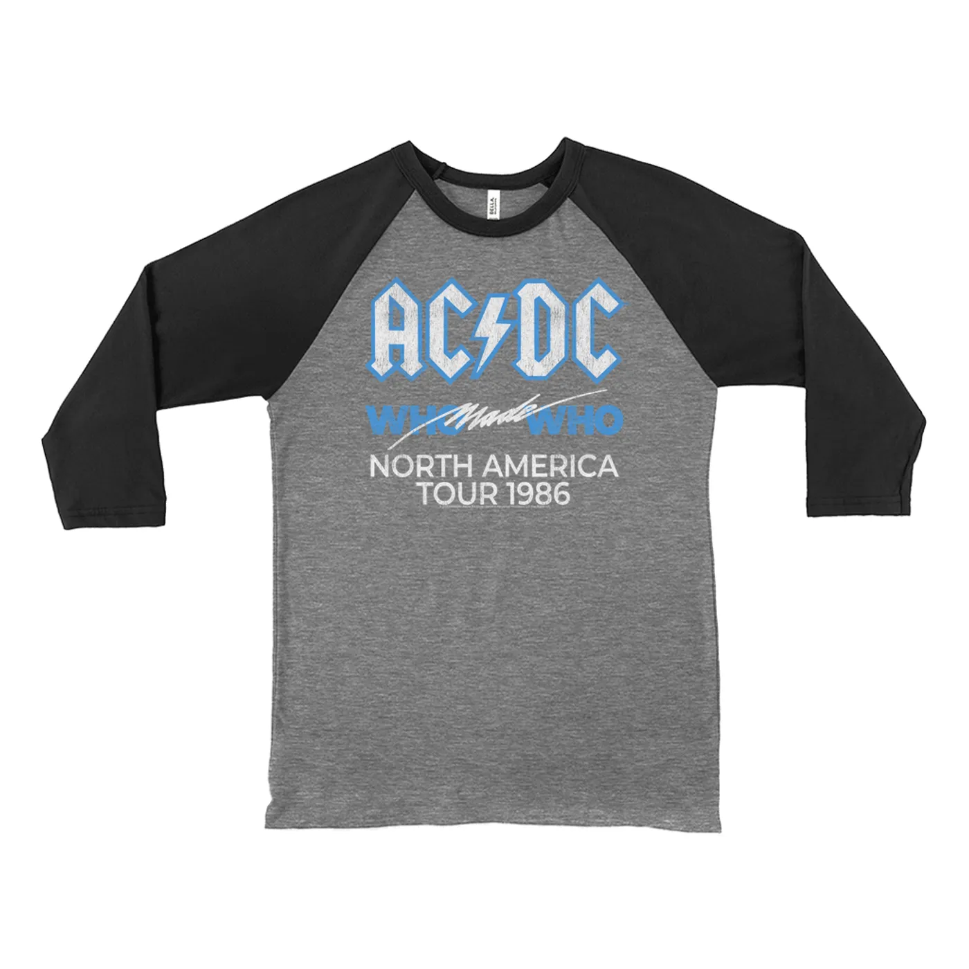 AC/DC 3/4 Sleeve Baseball Tee | Who Made Who North America 1986 Tour Distressed ACDC Shirt