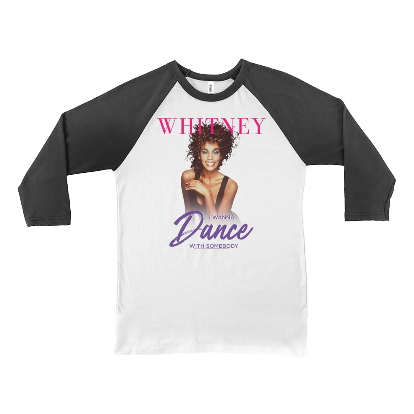 Whitney Houston 3/4 Sleeve Baseball Tee | I Wanna Dance With Somebody Purple Pink Design (Merchbar Exclusive) Whitney Houston Shirt