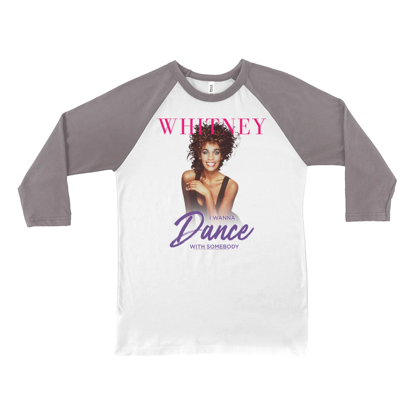 Whitney Houston 3/4 Sleeve Baseball Tee | I Wanna Dance With Somebody Purple Pink Design (Merchbar Exclusive) Whitney Houston Shirt