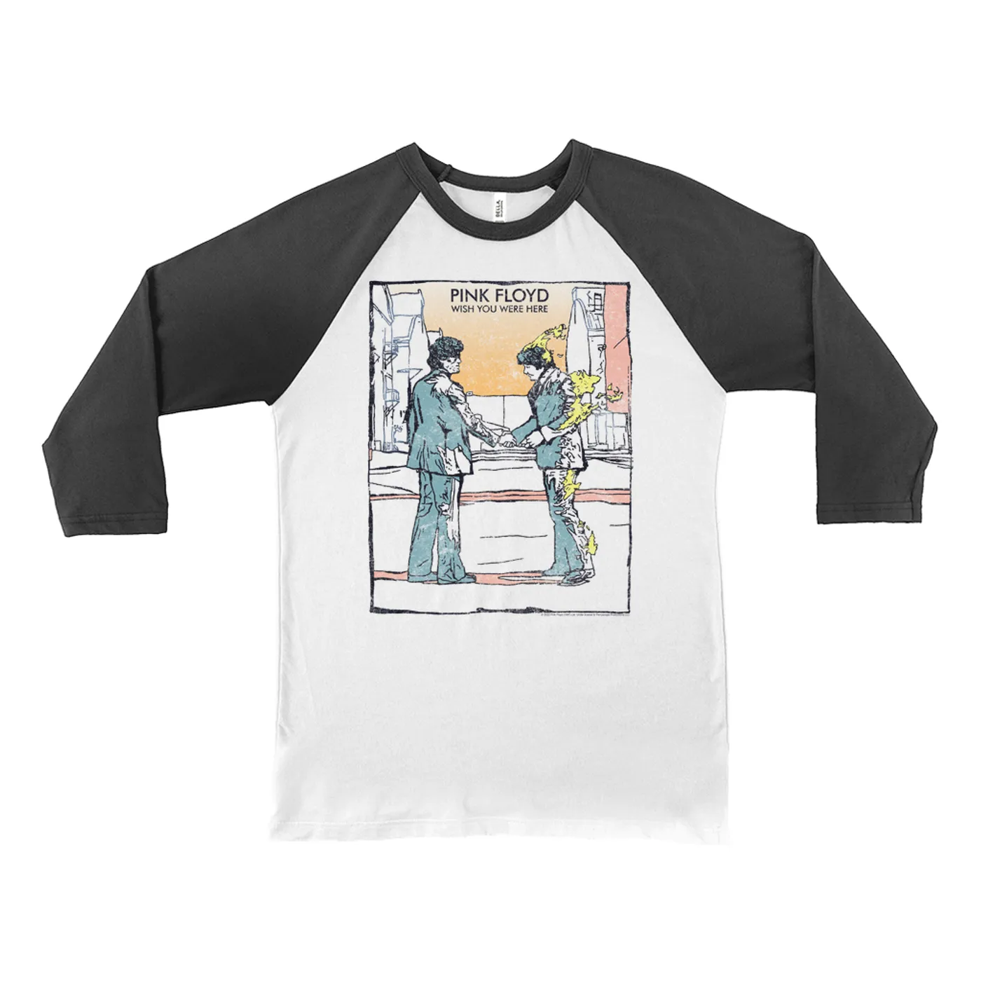 Pink Floyd 3/4 Sleeve Baseball Tee | Watercolor Wish You Were Here Pink Floyd Shirt