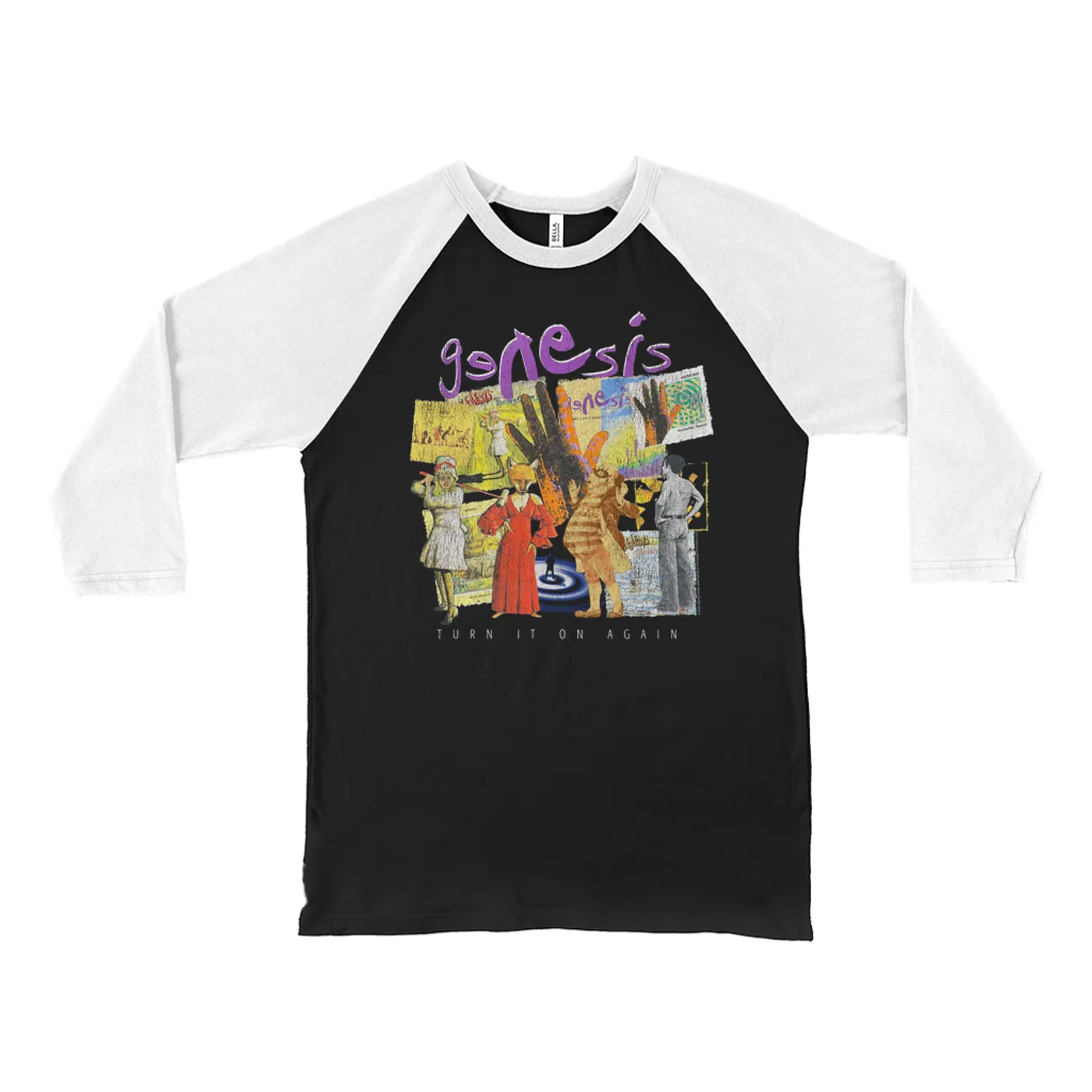 Genesis 3/4 Sleeve Baseball Tee | Ultimate Album Collage Distressed Genesis Shirt