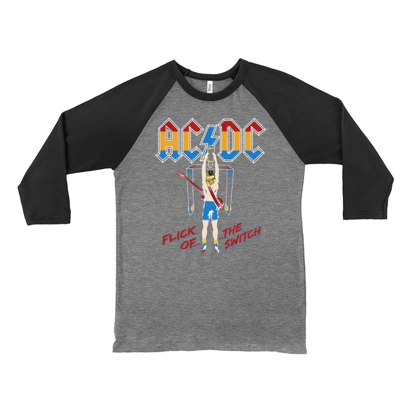 AC/DC 3/4 Sleeve Baseball Tee | Colorful Flick Of The Switch ACDC Shirt