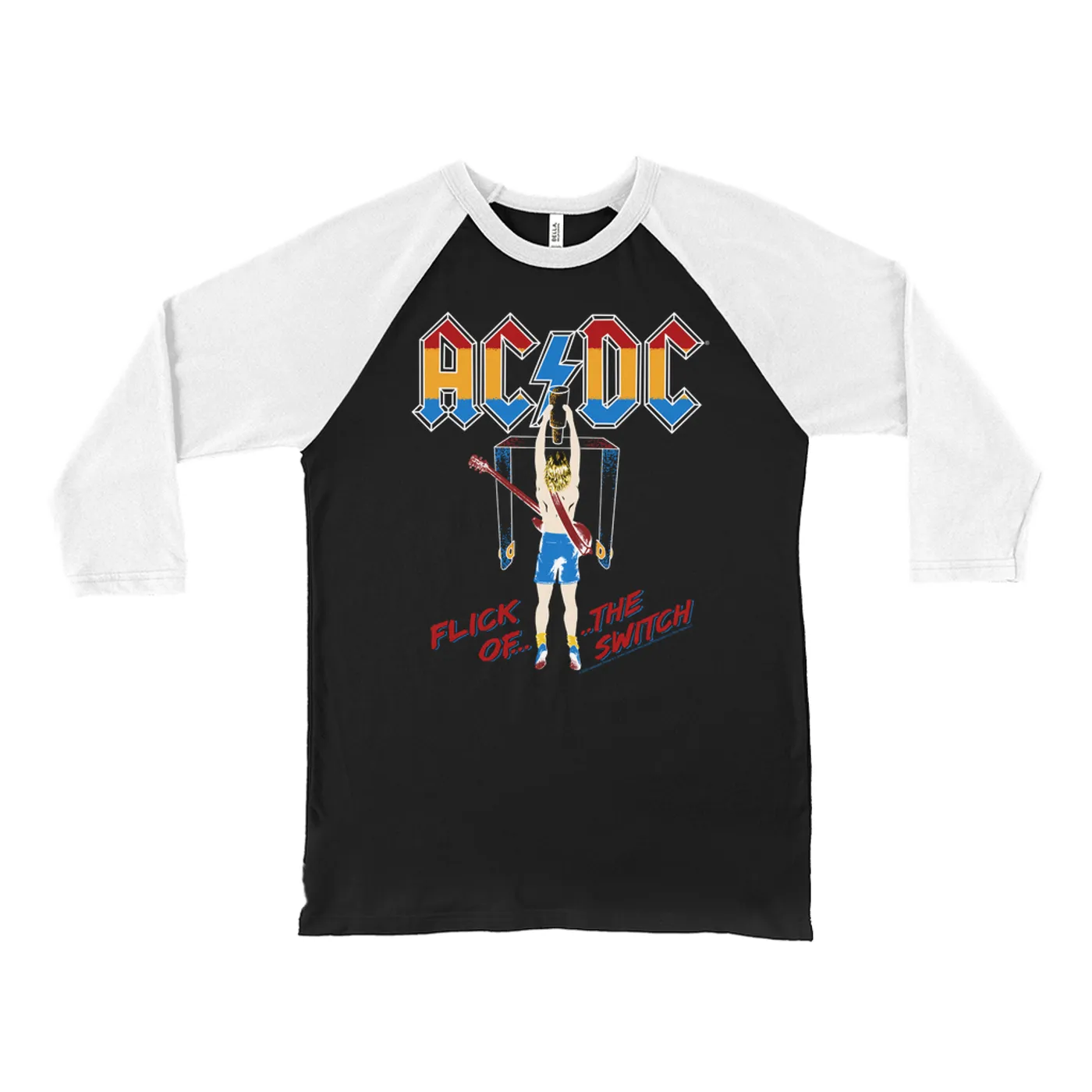 AC/DC 3/4 Sleeve Baseball Tee | Colorful Flick Of The Switch ACDC Shirt