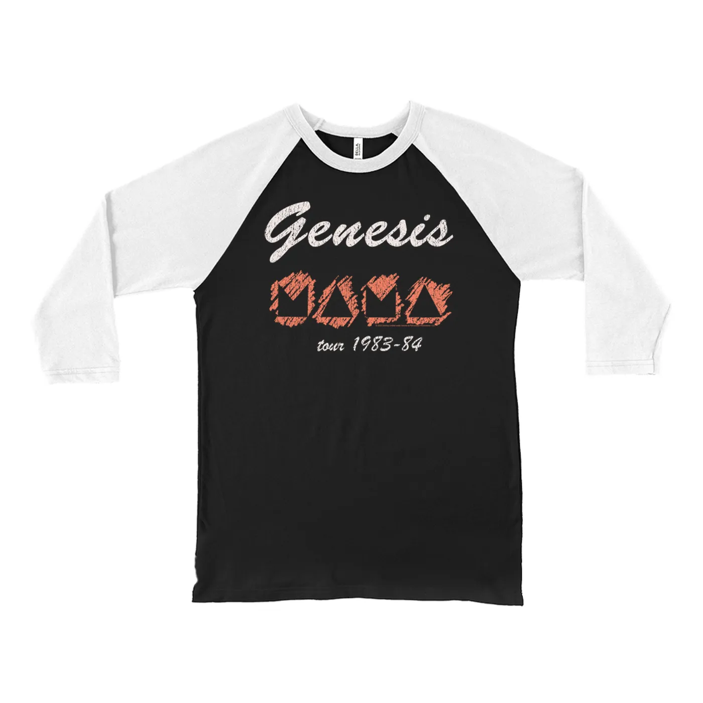 Genesis 3/4 Sleeve Baseball Tee | Mama Tour 1983-84 Image Distressed Genesis Shirt