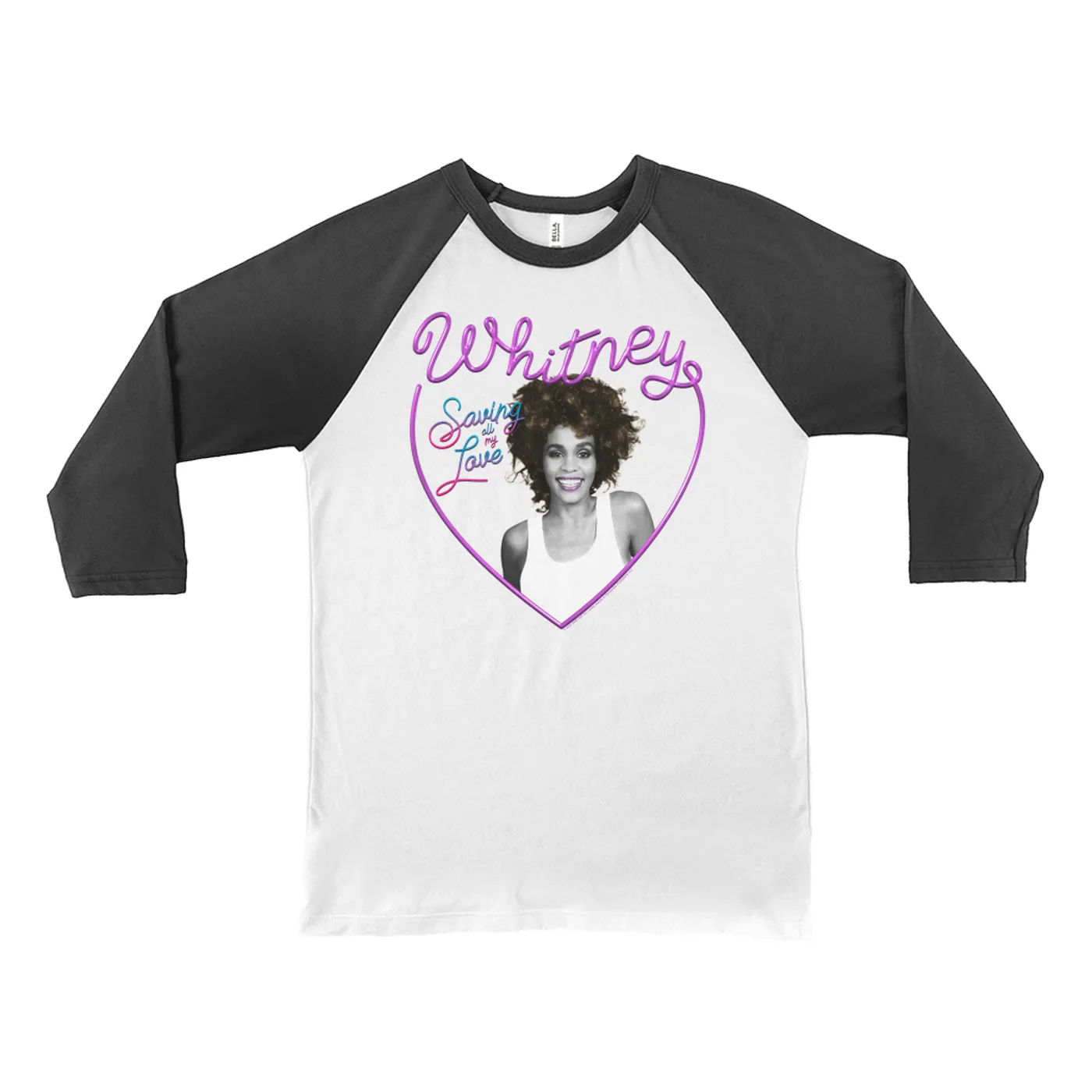 Whitney Houston 3/4 Sleeve Baseball Tee | Saving All My Love Heart (Merchbar Exclusive) Whitney Houston Shirt