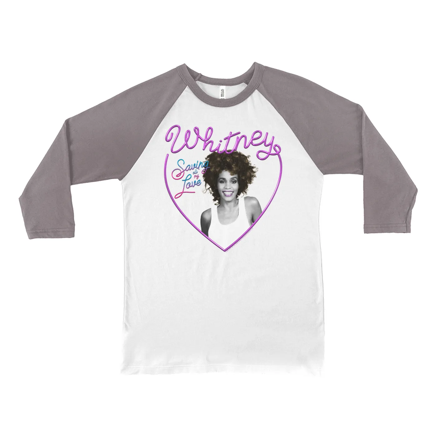 Whitney Houston 3/4 Sleeve Baseball Tee | Saving All My Love Heart (Merchbar Exclusive) Whitney Houston Shirt