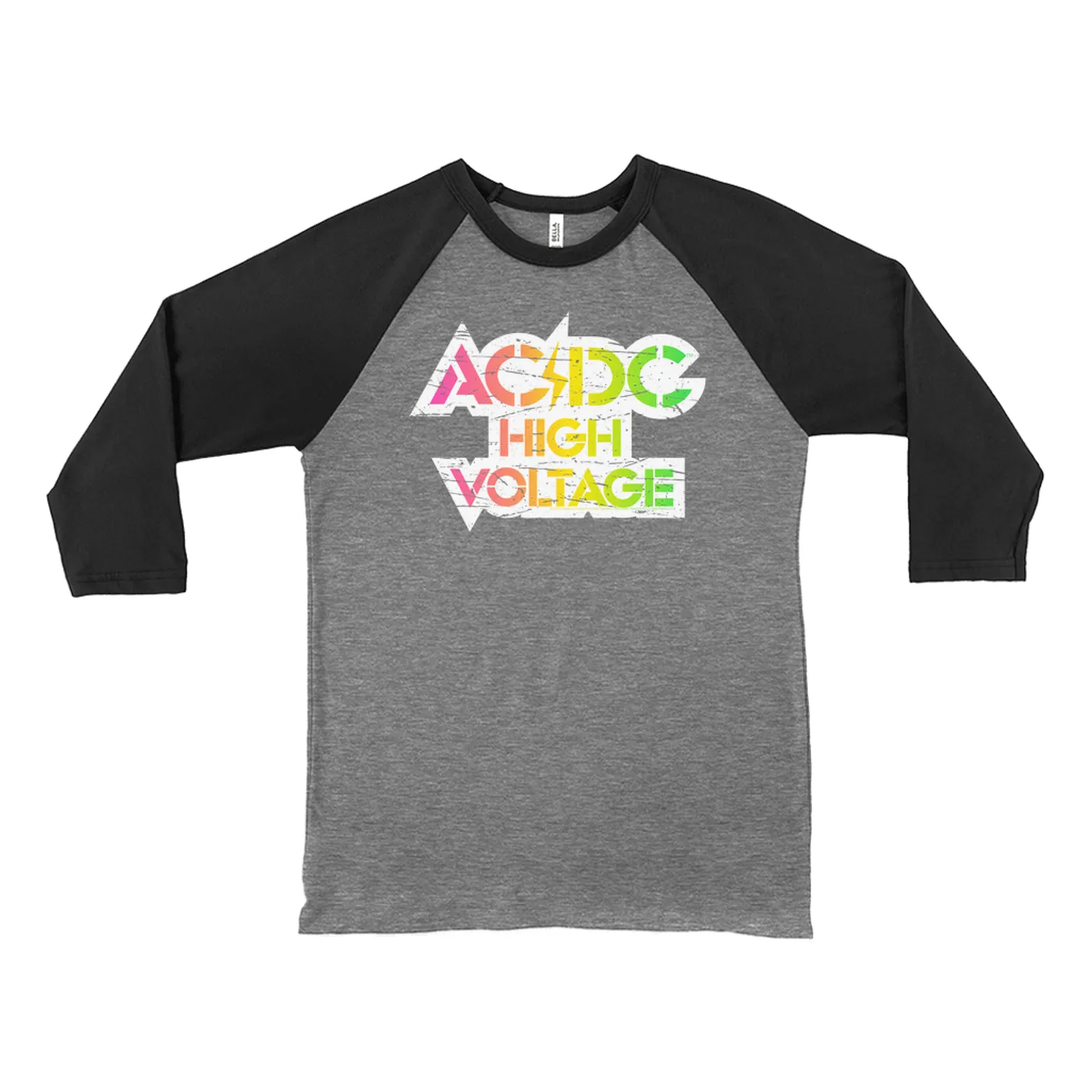 AC/DC 3/4 Sleeve Baseball Tee | Neon High Voltage Logo (Merchbar Exclusive) ACDC Shirt