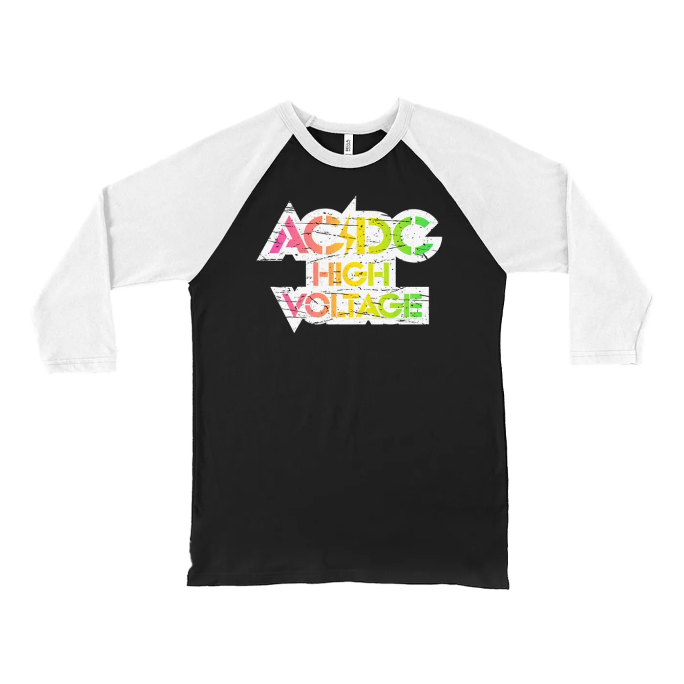 AC/DC 3/4 Sleeve Baseball Tee | Neon High Voltage Logo (Merchbar Exclusive) ACDC Shirt