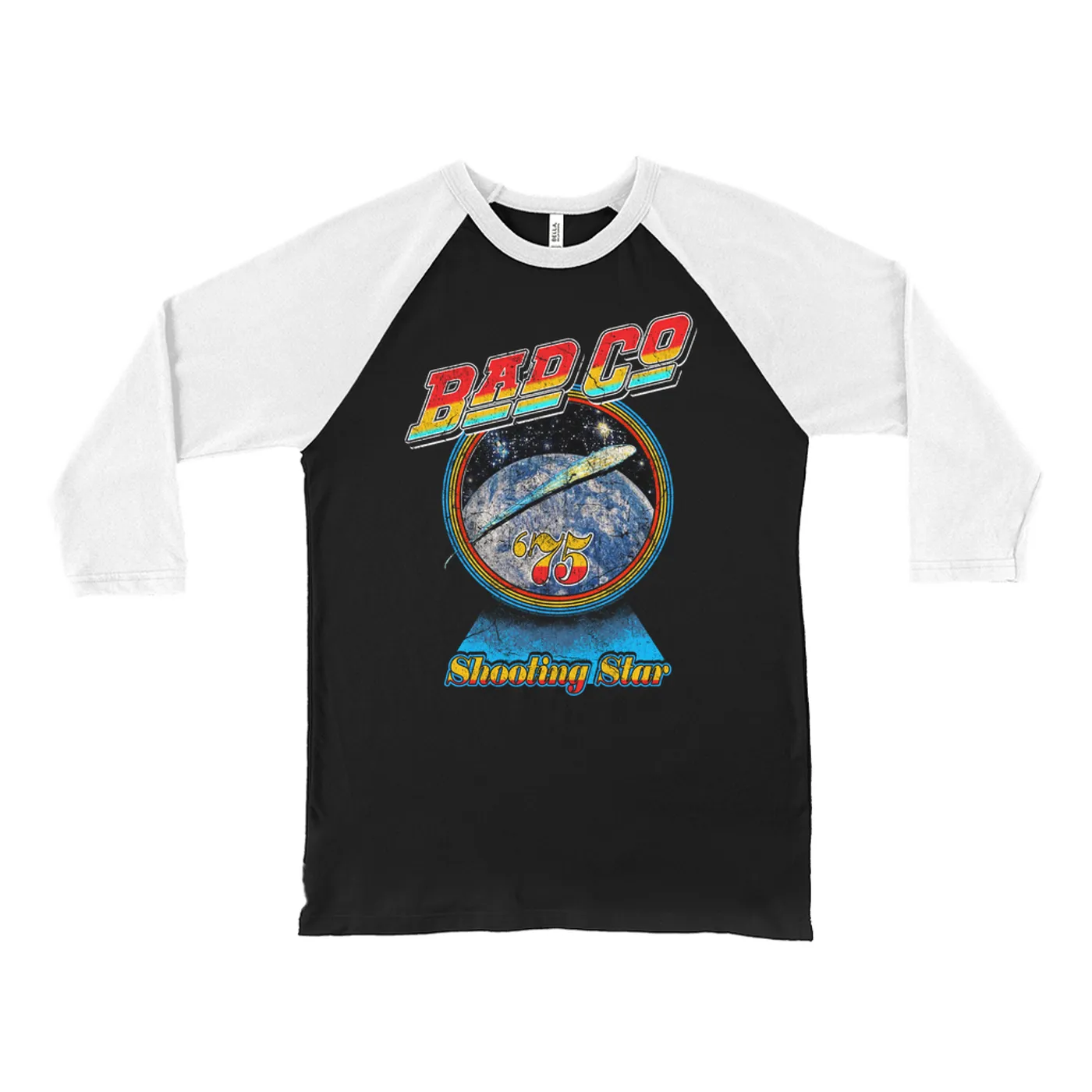 Bad Company 3/4 Sleeve Baseball Tee | 75 Shooting Star Orbit Distressed Bad Company Shirt
