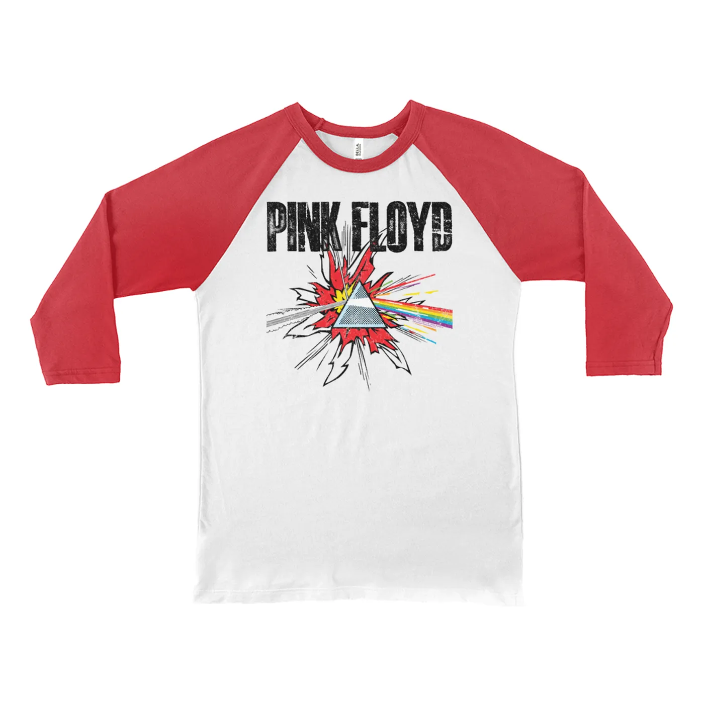 Pink Floyd 3/4 Sleeve Baseball Tee | Pop Art Prism Distressed (Merchbar Exclusive) Pink Floyd Shirt
