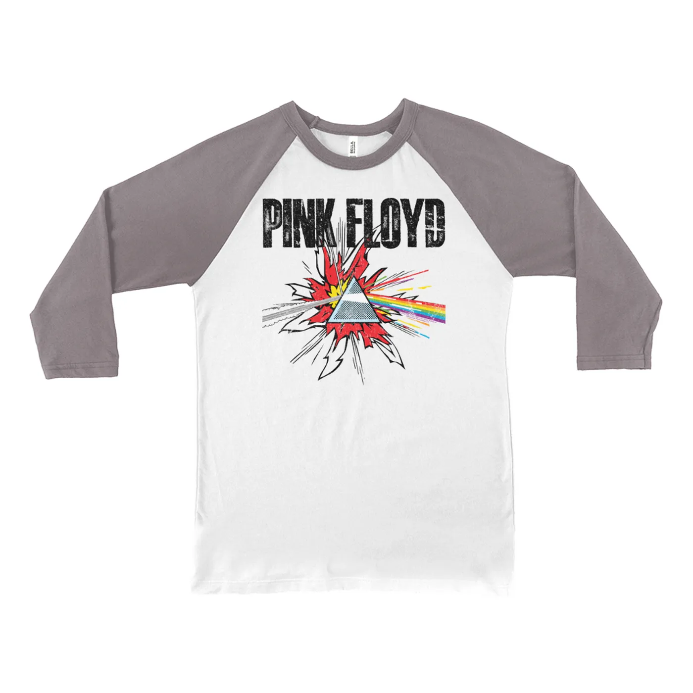 Pink Floyd 3/4 Sleeve Baseball Tee | Pop Art Prism Distressed (Merchbar Exclusive) Pink Floyd Shirt