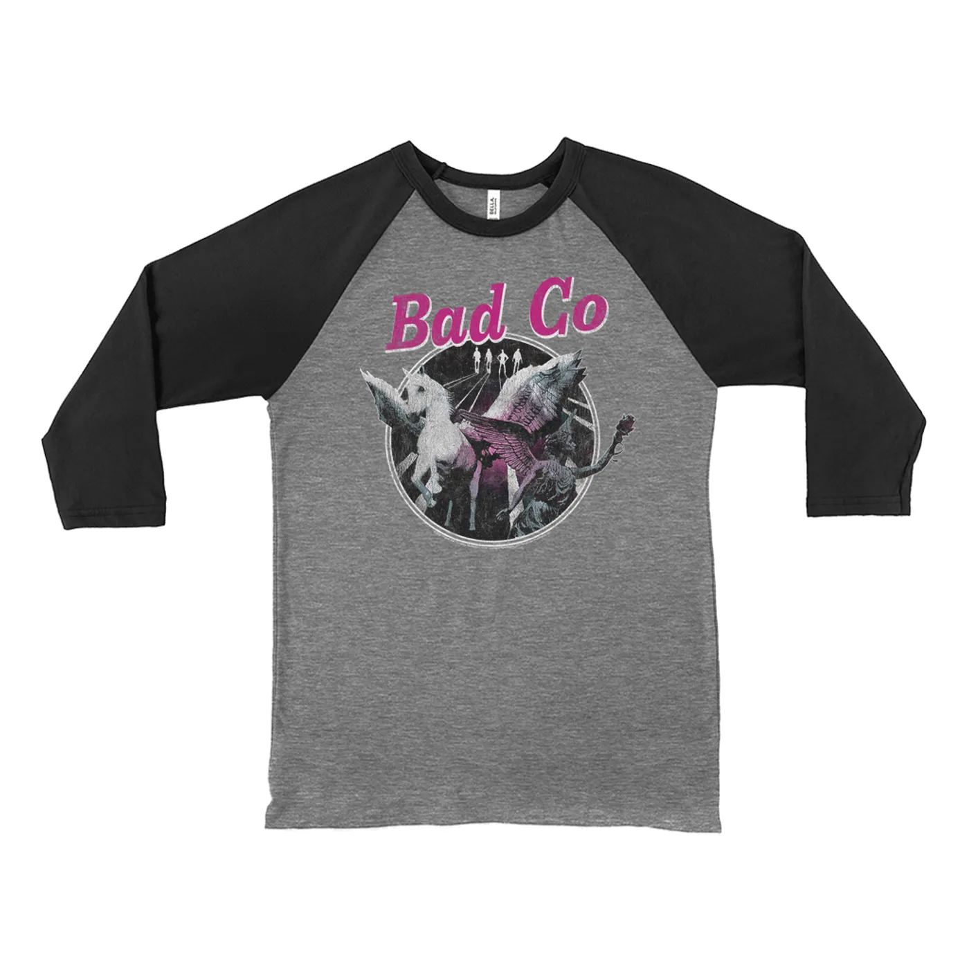 Bad Company 3/4 Sleeve Baseball Tee | In Space Pegasus Angel Distressed Bad Company Shirt
