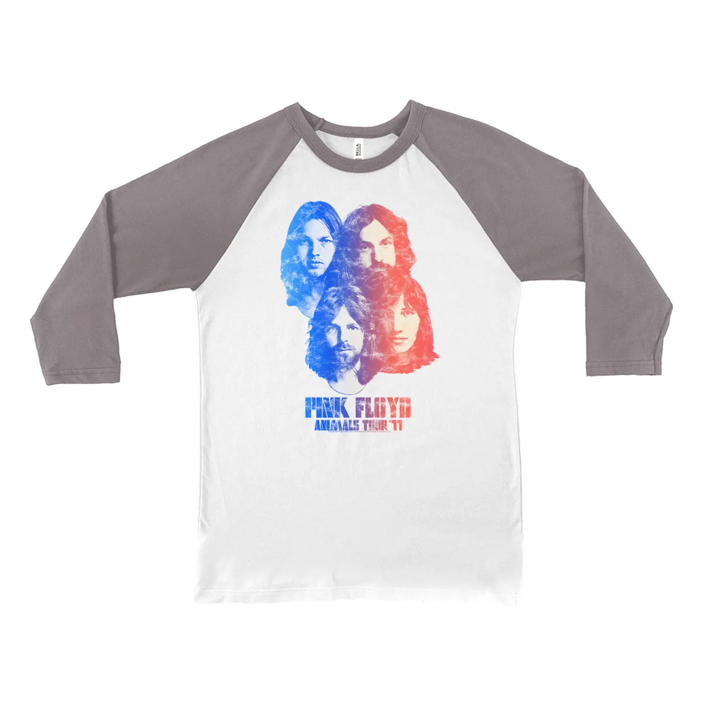 Pink Floyd 3/4 Sleeve Baseball Tee | Group Ombre Animals '77 Tour Image Distressed Pink Floyd Shirt