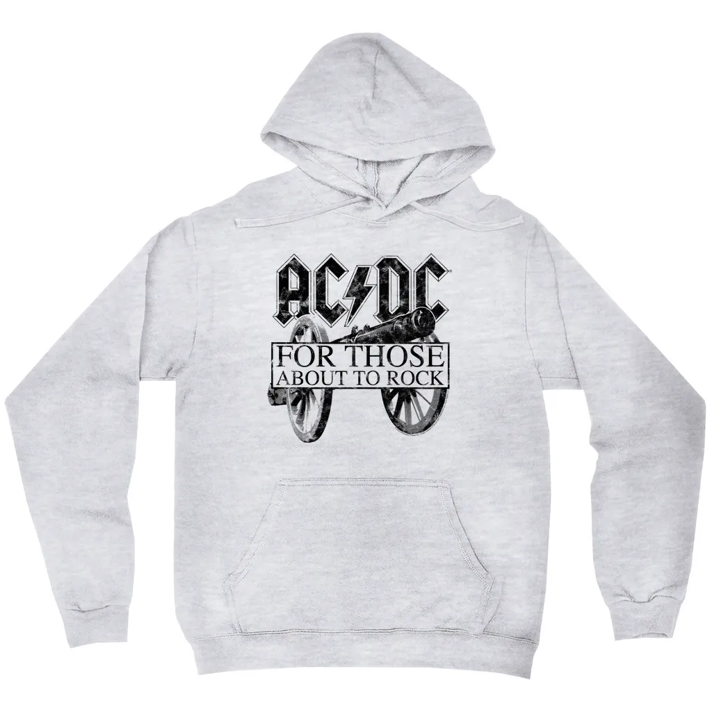Hoodie | For Those About To Rock Black Cannon Image Distressed Hoodie
