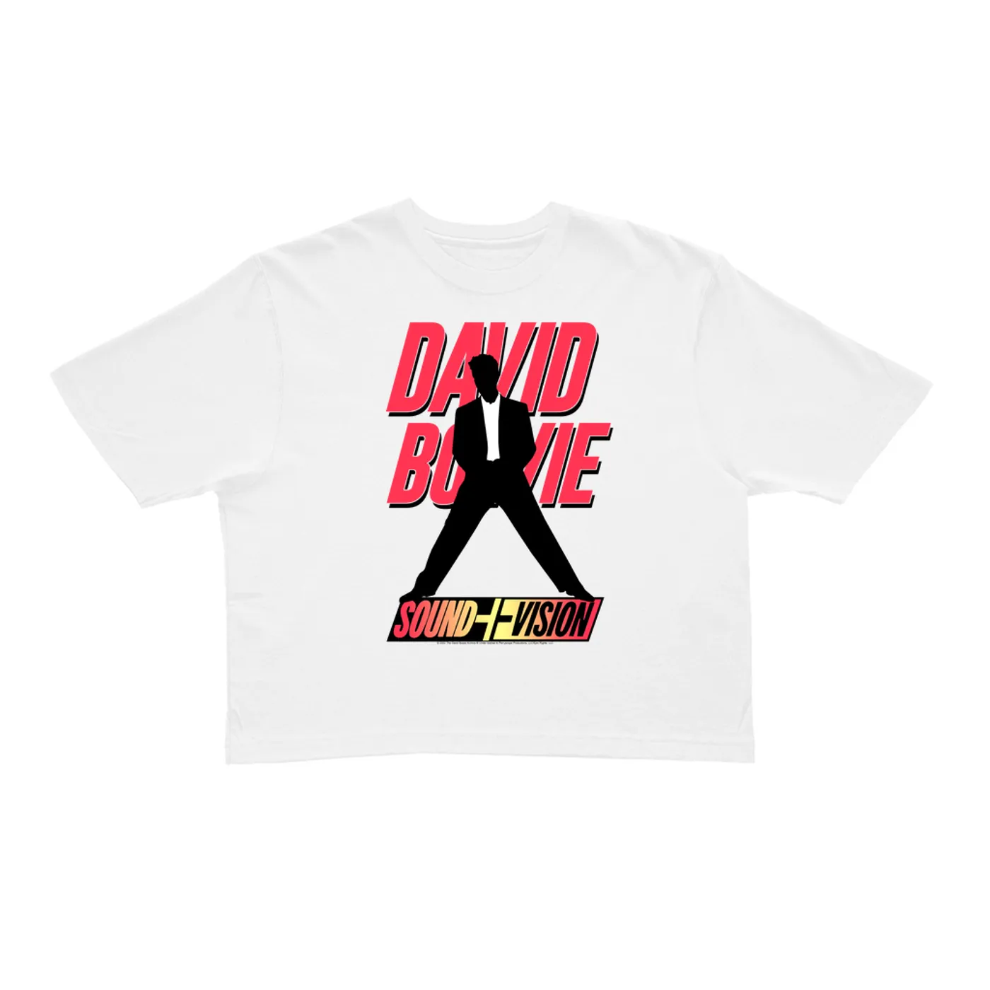 David Bowie Ladies' Crop Tee | Neon 1991 Euro Vision Design  (Merchbar Exclusive) David Bowie Crop T-shirt