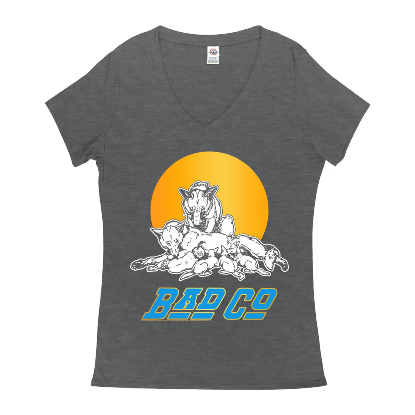 Bad Company Ladies' V-neck T-Shirt | Run With The Pack Retro Sun Bad Company Shirt