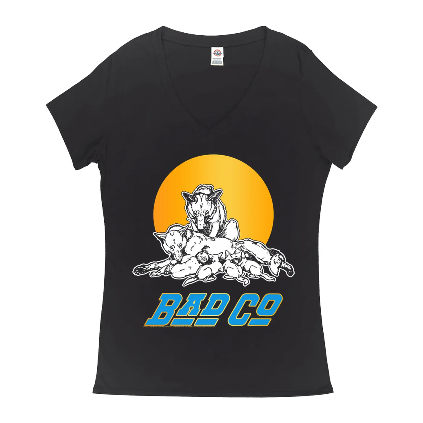 Bad Company Ladies' V-neck T-Shirt | Run With The Pack Retro Sun Bad Company Shirt
