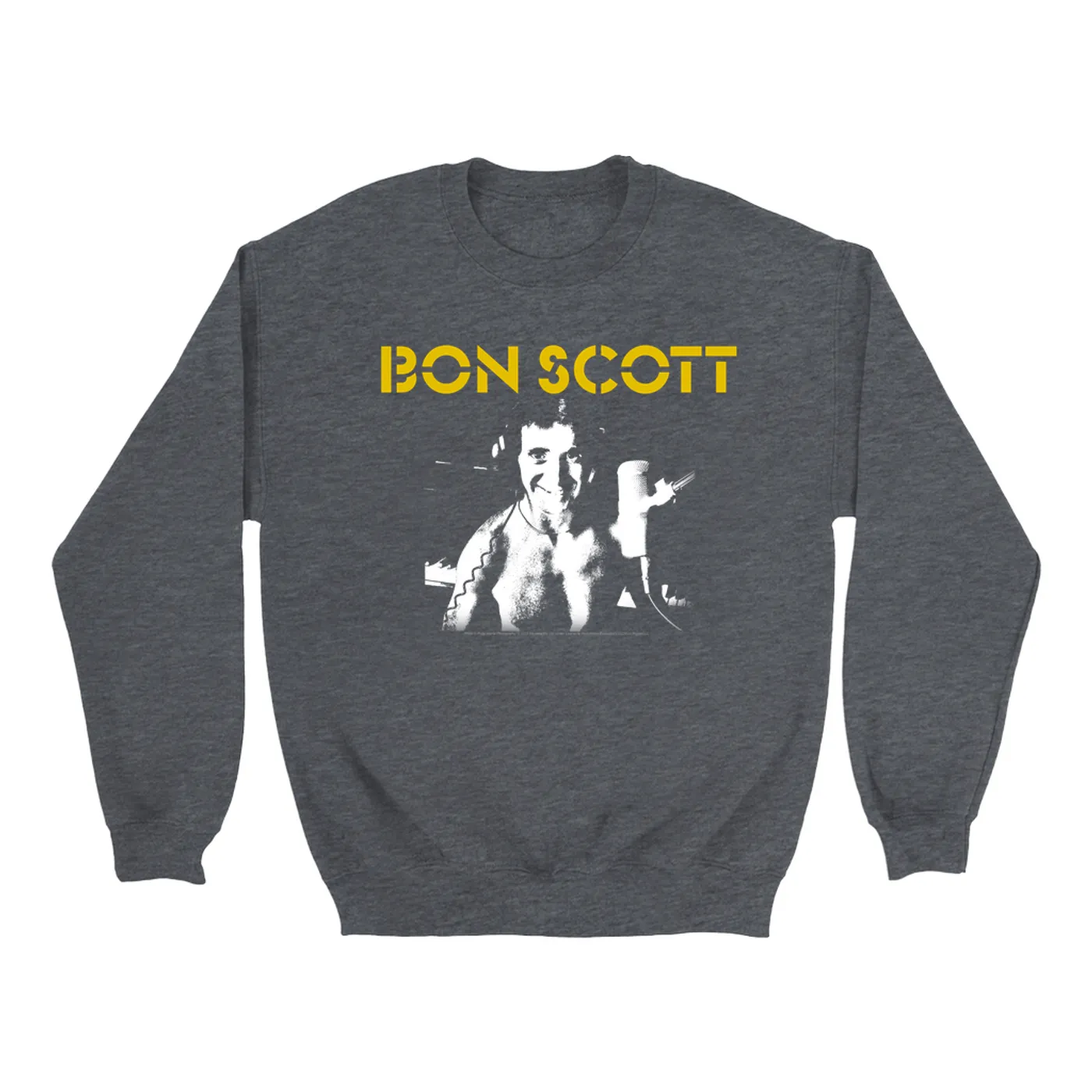 Bon Scott Sweatshirt | Black And White With Yellow Stencil Logo Bon Scott Sweatshirt
