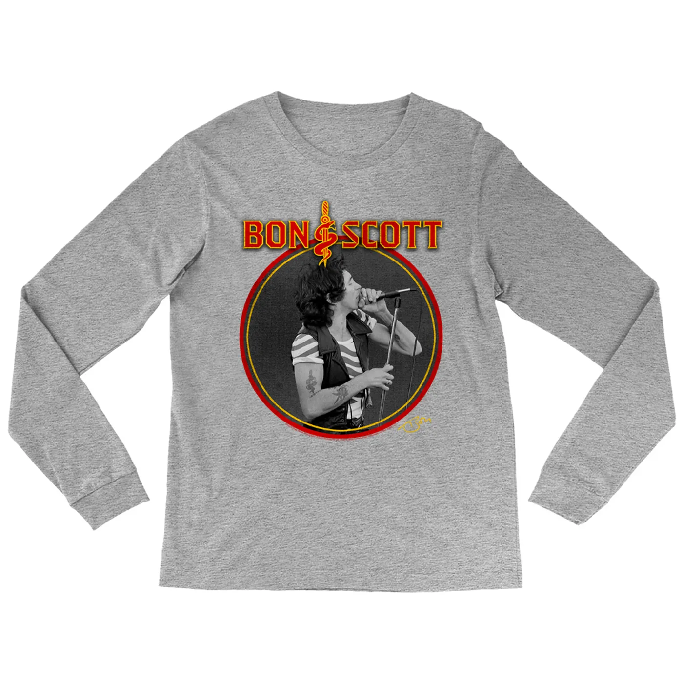 Bon Scott Long Sleeve Shirt | Snake & Dagger Logo Circular Image Bon Scott Shirt