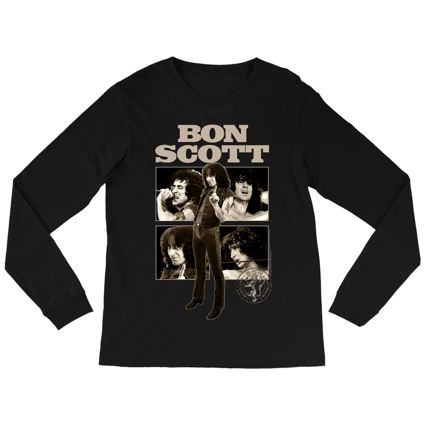 Bon Scott Long Sleeve Shirt | Vintage Photo Collage Bon Scott Shirt