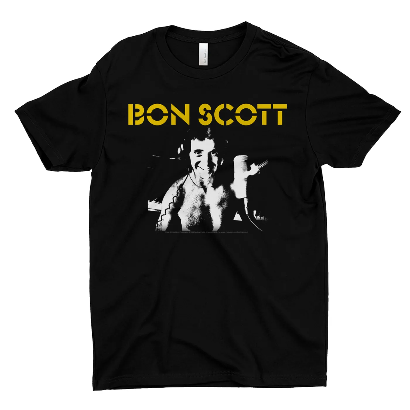Bon Scott T-Shirt | Black And White With Yellow Stencil Logo Bon Scott Shirt