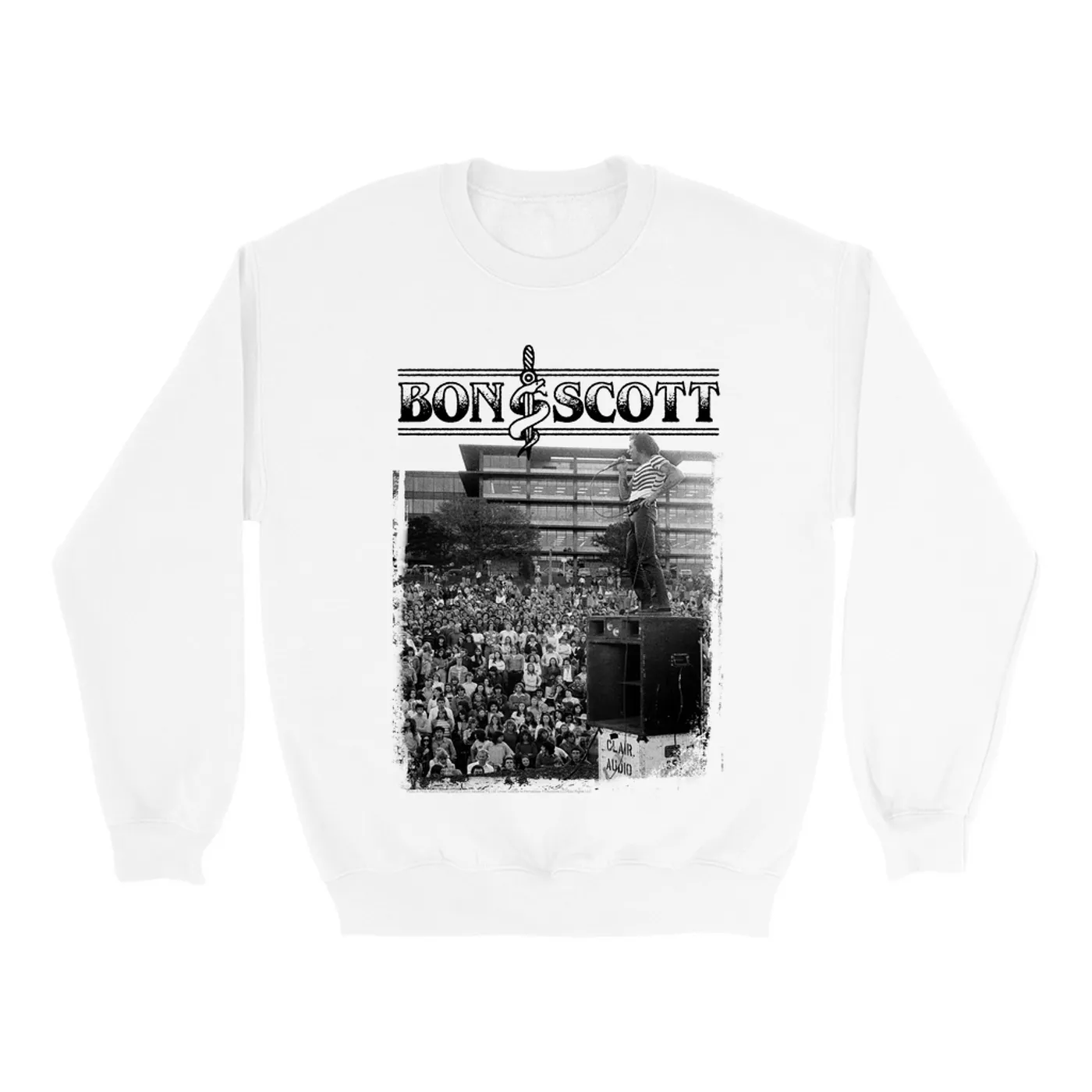 Bon Scott Sweatshirt | Black And White Snake & Dagger Concert Photo Bon Scott Sweatshirt