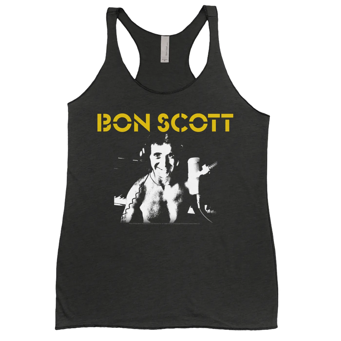 Bon Scott Ladies' Tank Top | Black And White With Yellow Stencil Logo Bon Scott Shirt