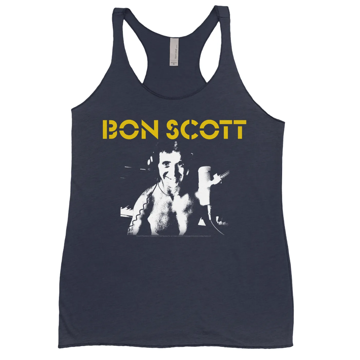 Bon Scott Ladies' Tank Top | Black And White With Yellow Stencil Logo Bon Scott Shirt