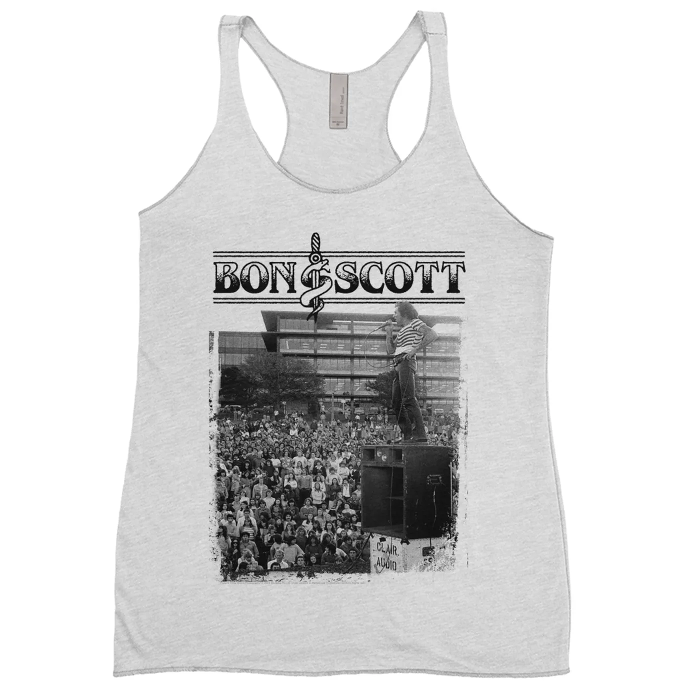 Bon Scott Ladies' Tank Top | Black And White Snake & Dagger Concert Photo Bon Scott Shirt