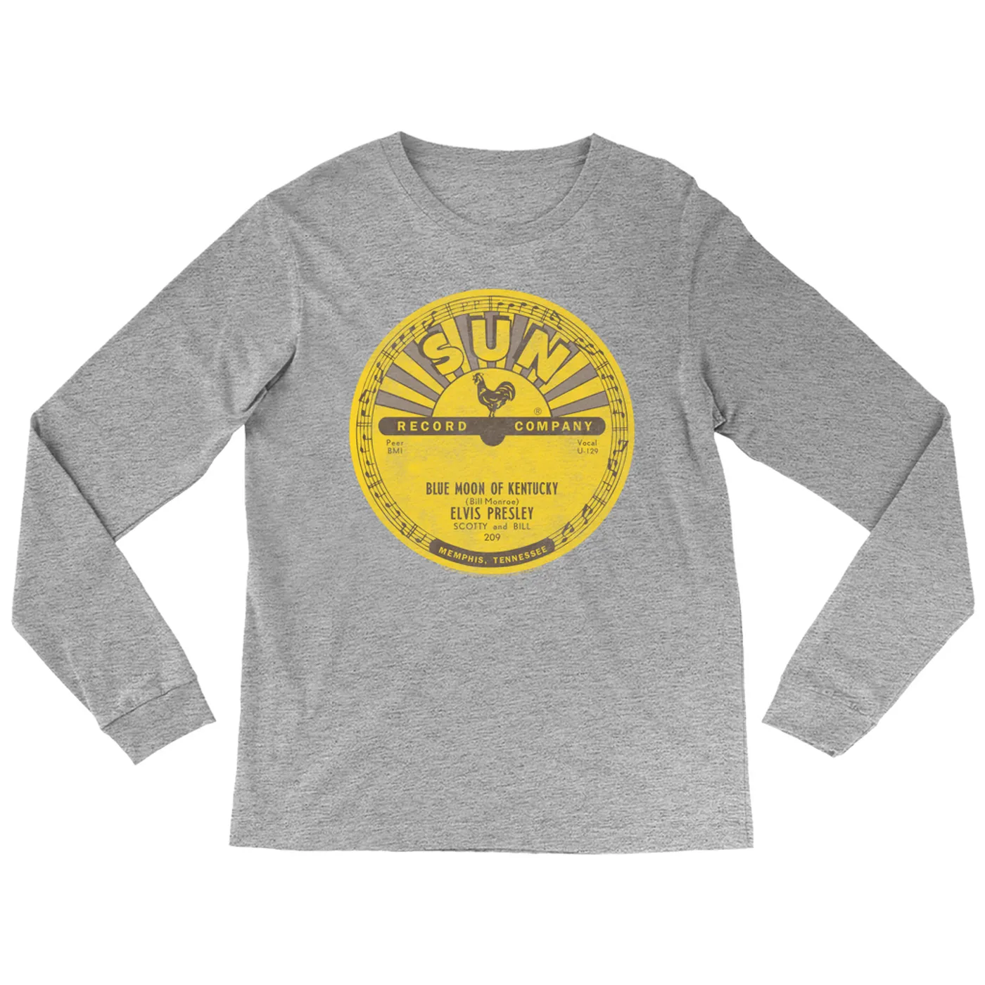 Elvis Presley Long Sleeve Shirt | Blue Moon Of Kentucky Record Label Distressed Elvis Presley Shirt