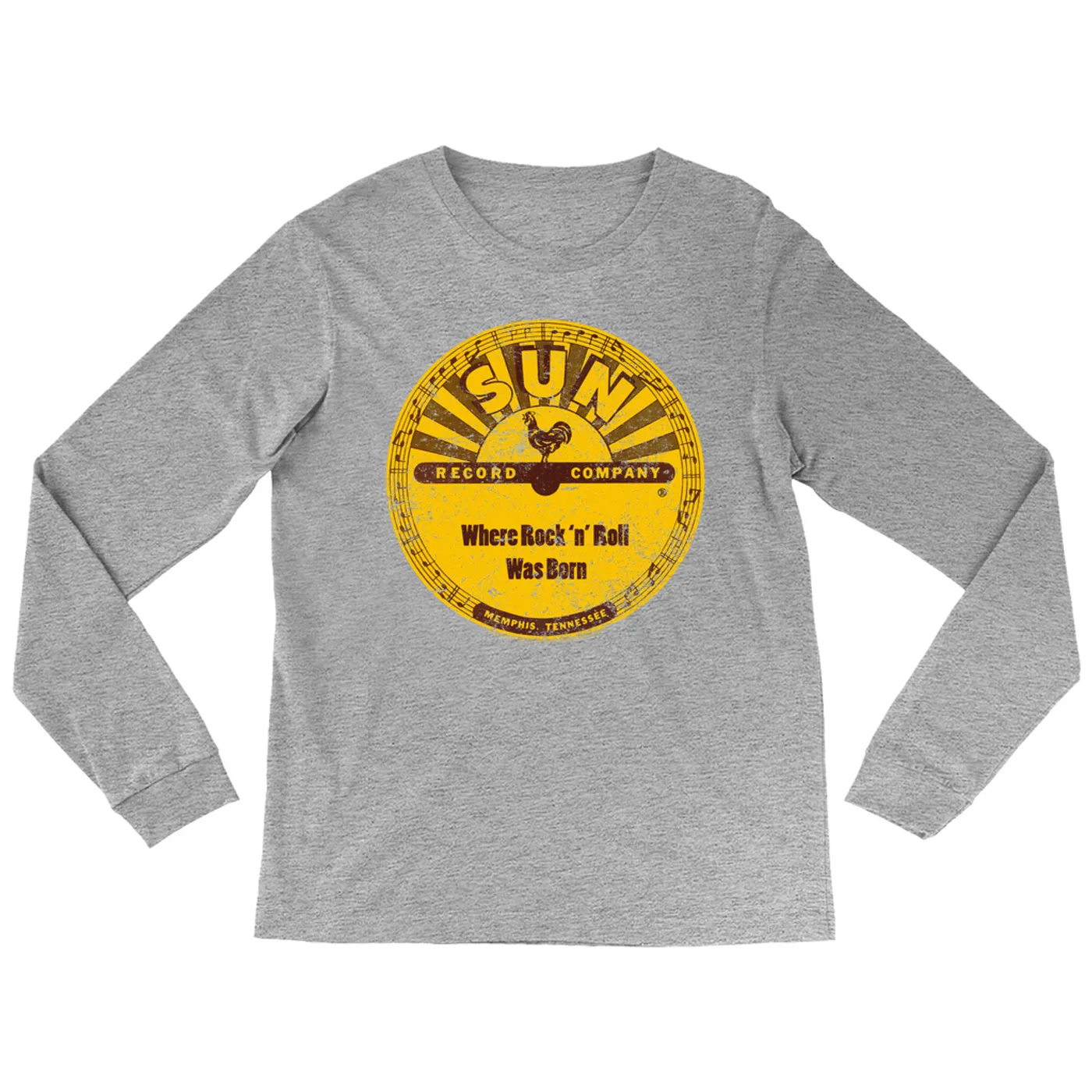 Sun Records Long Sleeve Shirt | Where Rock N' Roll Was Born Label Distressed Sun Records Shirt