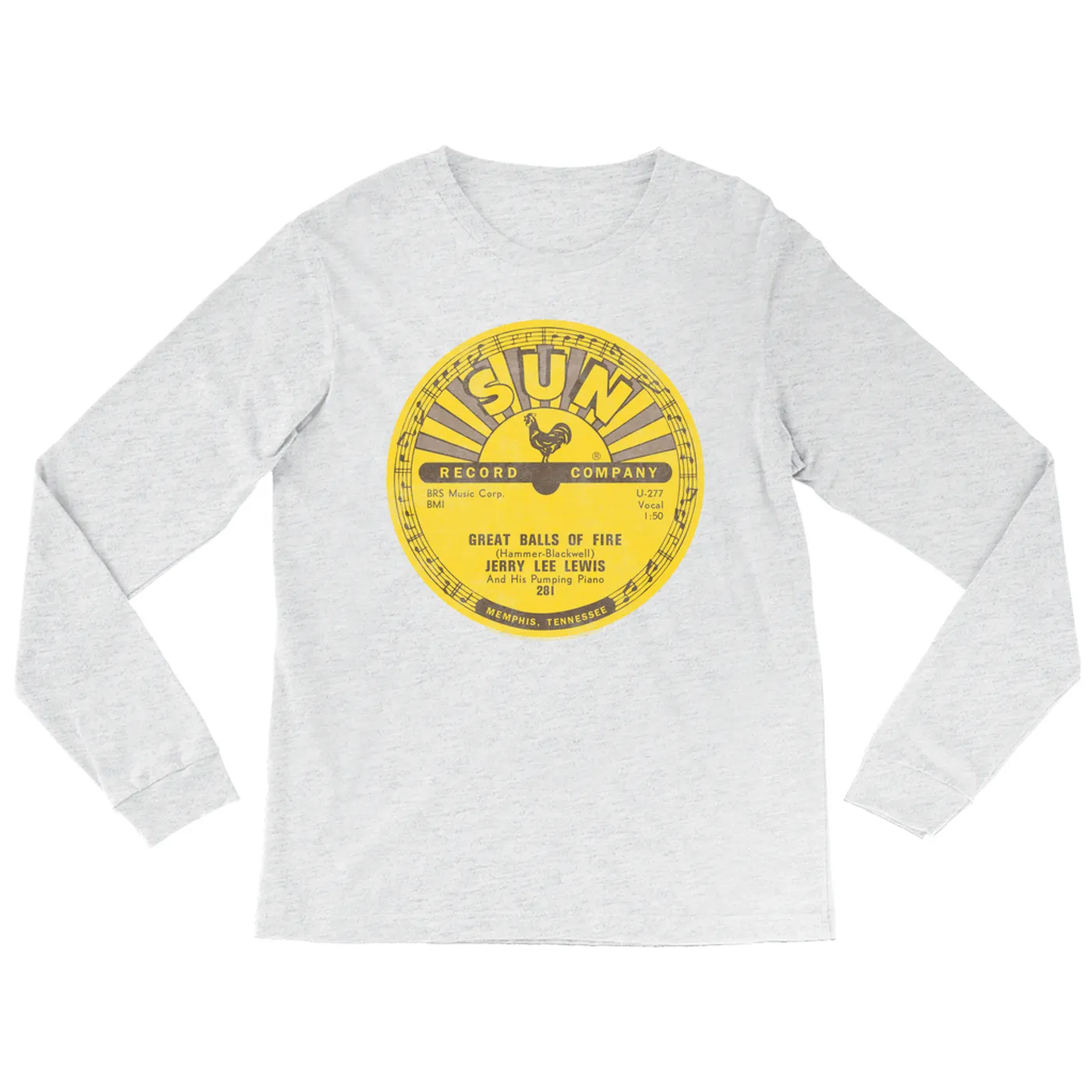 Jerry Lee Lewis Long Sleeve Shirt | Great Balls Of Fire Record Label Distressed Jerry Lee Lewis Shirt