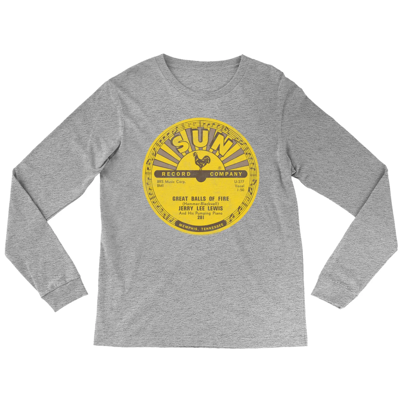 Jerry Lee Lewis Long Sleeve Shirt | Great Balls Of Fire Record Label Distressed Jerry Lee Lewis Shirt