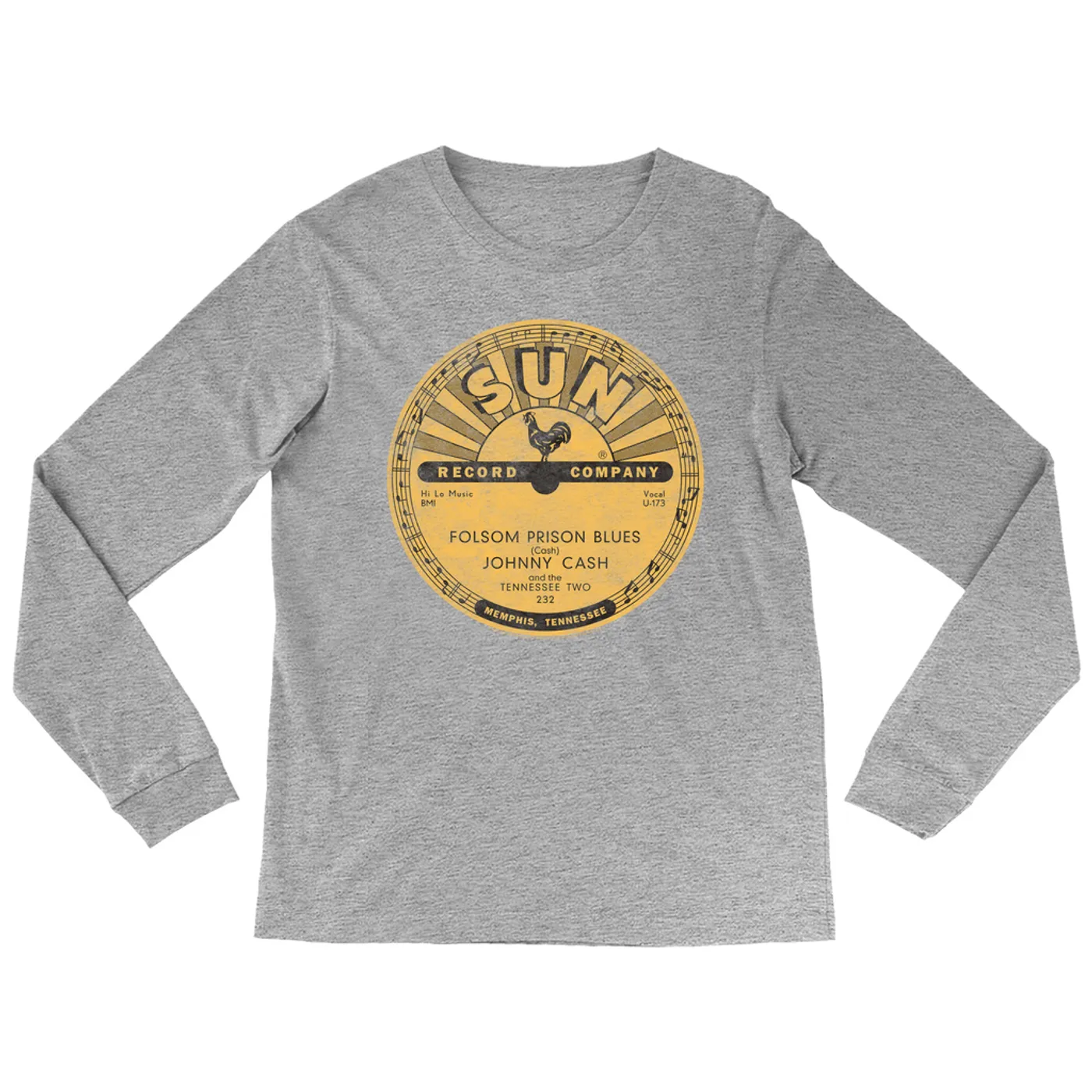 Johnny Cash Long Sleeve Shirt | Folsom Prison Blues Record Label Distressed Johnny Cash Shirt