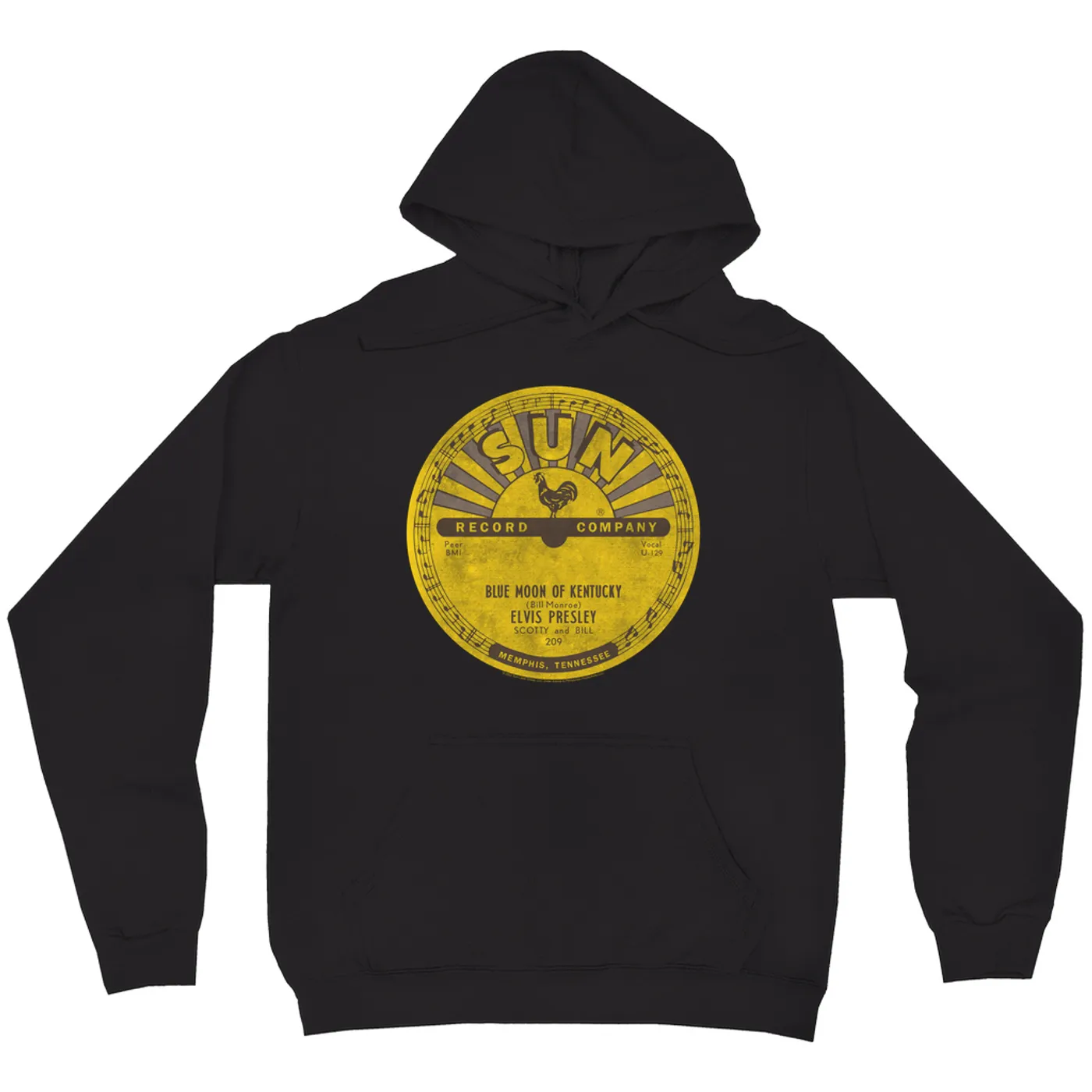 Elvis Presley Hoodie | Blue Moon Of Kentucky Record Label Distressed Elvis Presley Hoodie