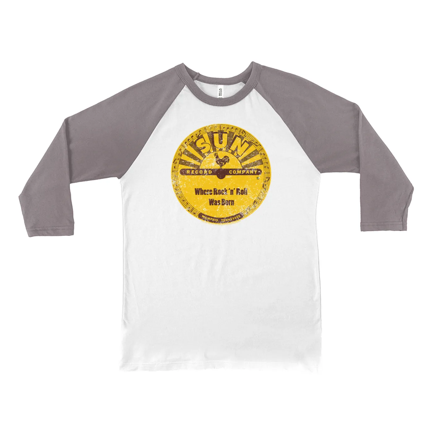 Sun Records 3/4 Sleeve Baseball Tee | Where Rock N' Roll Was Born Label Distressed Sun Records Shirt