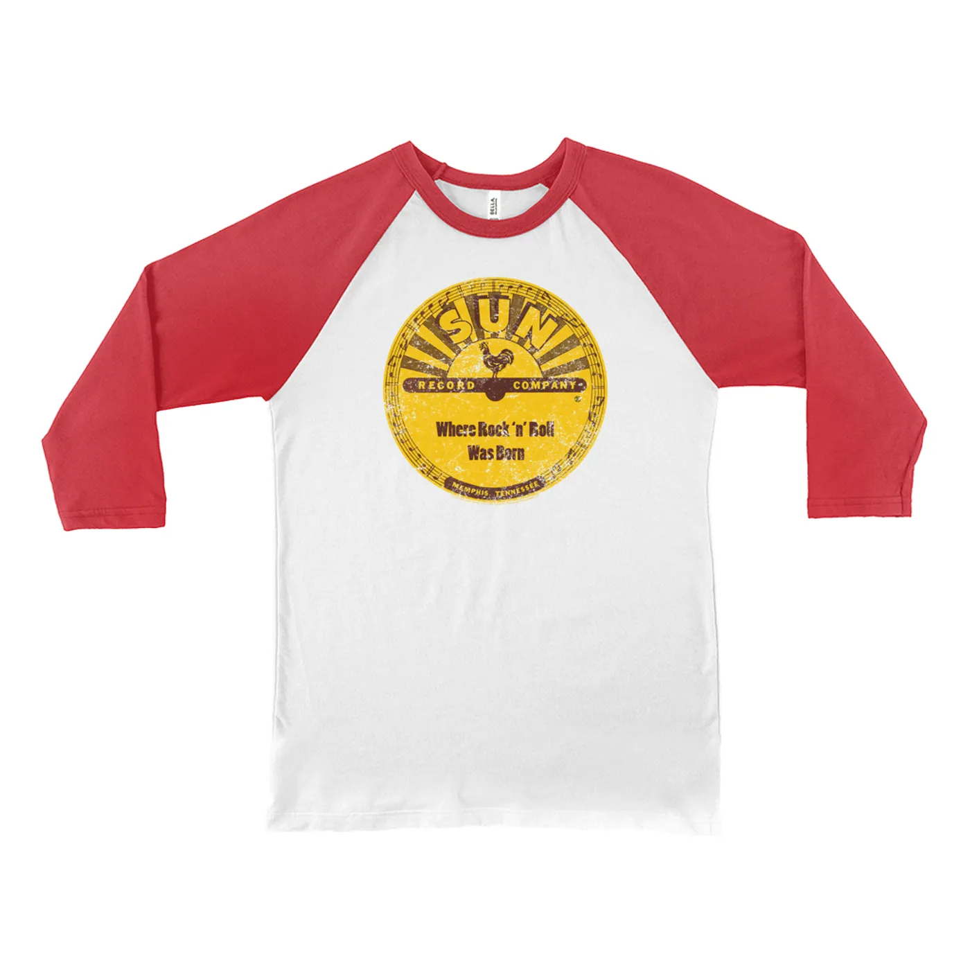 Sun Records 3/4 Sleeve Baseball Tee | Where Rock N' Roll Was Born Label Distressed Sun Records Shirt