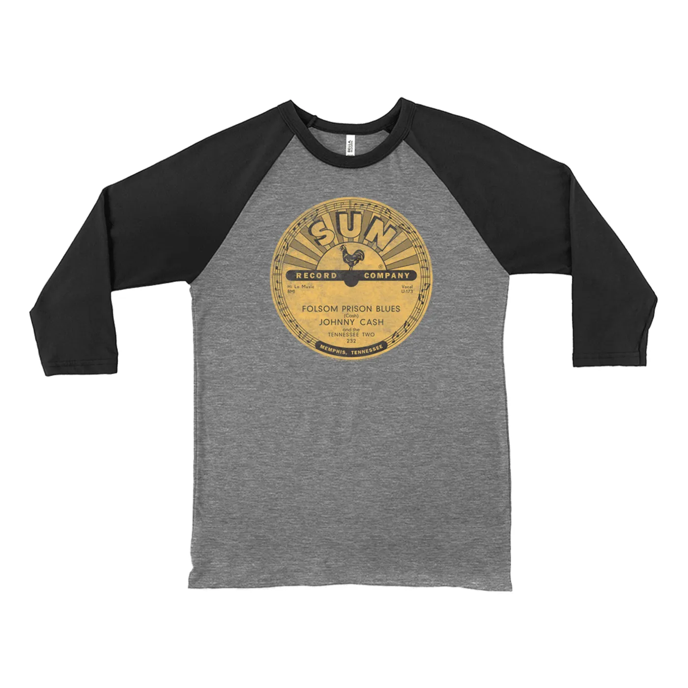 Johnny Cash 3/4 Sleeve Baseball Tee | Folsom Prison Blues Record Label Distressed Johnny Cash Shirt