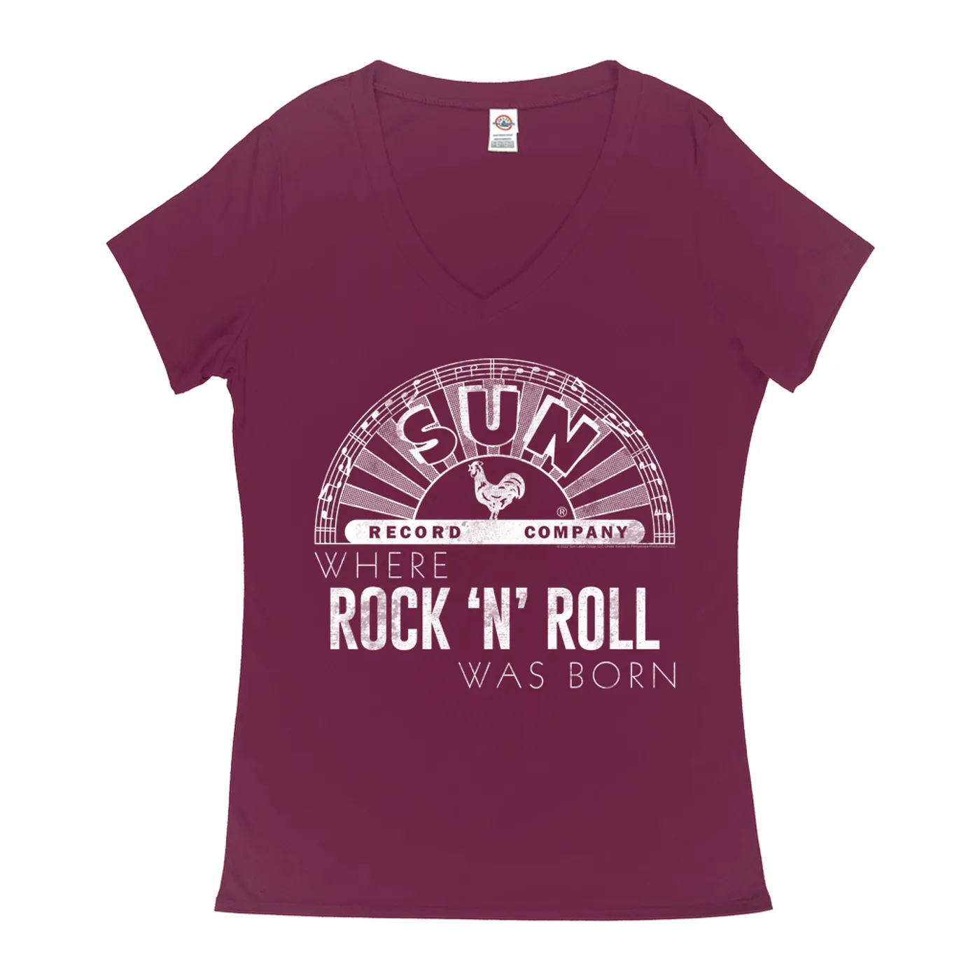 Sun Records Ladies' V-neck T-Shirt | White Logo Where Rock N' Roll Was Born Sun Records Shirt