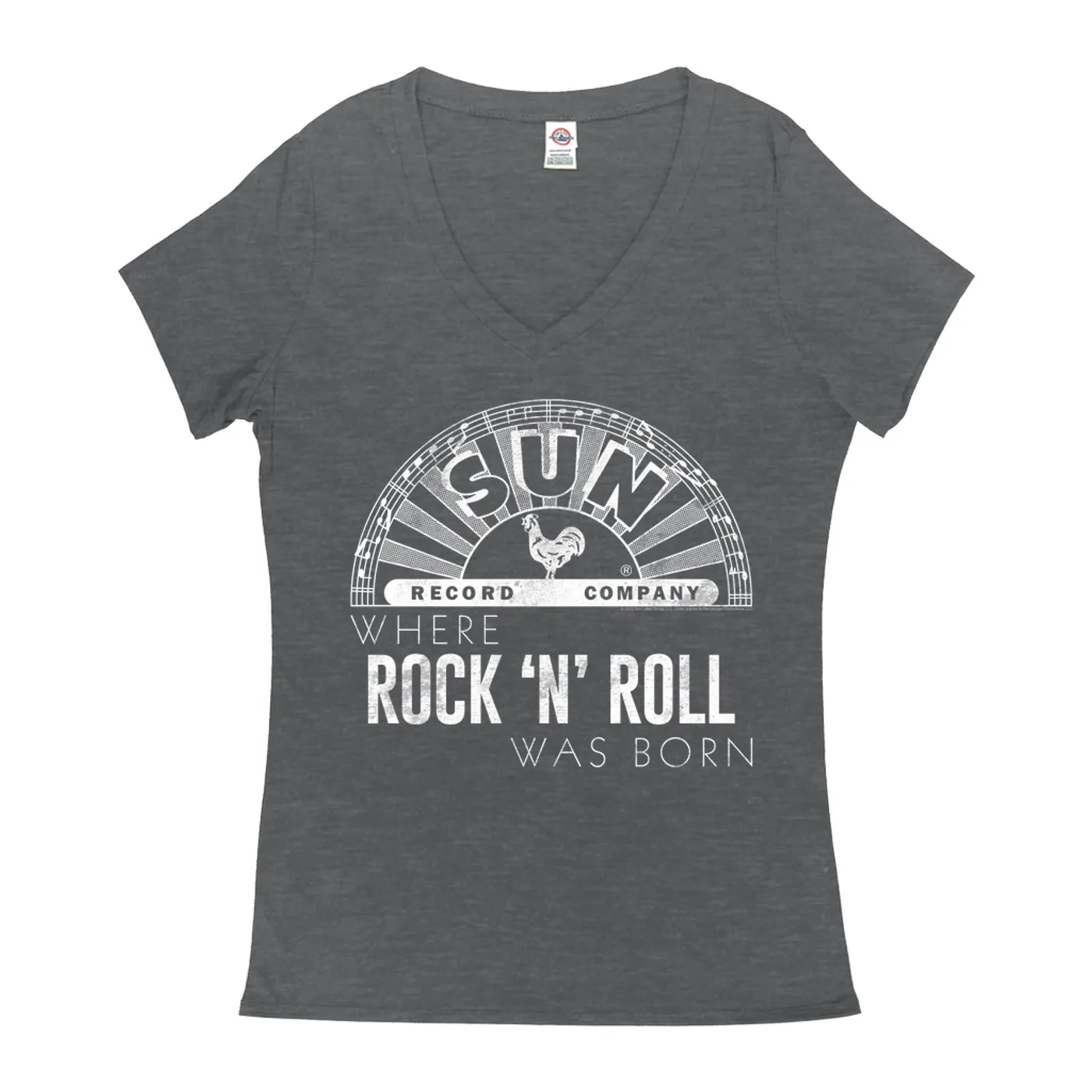 Sun Records Ladies' V-neck T-Shirt | White Logo Where Rock N' Roll Was Born Sun Records Shirt