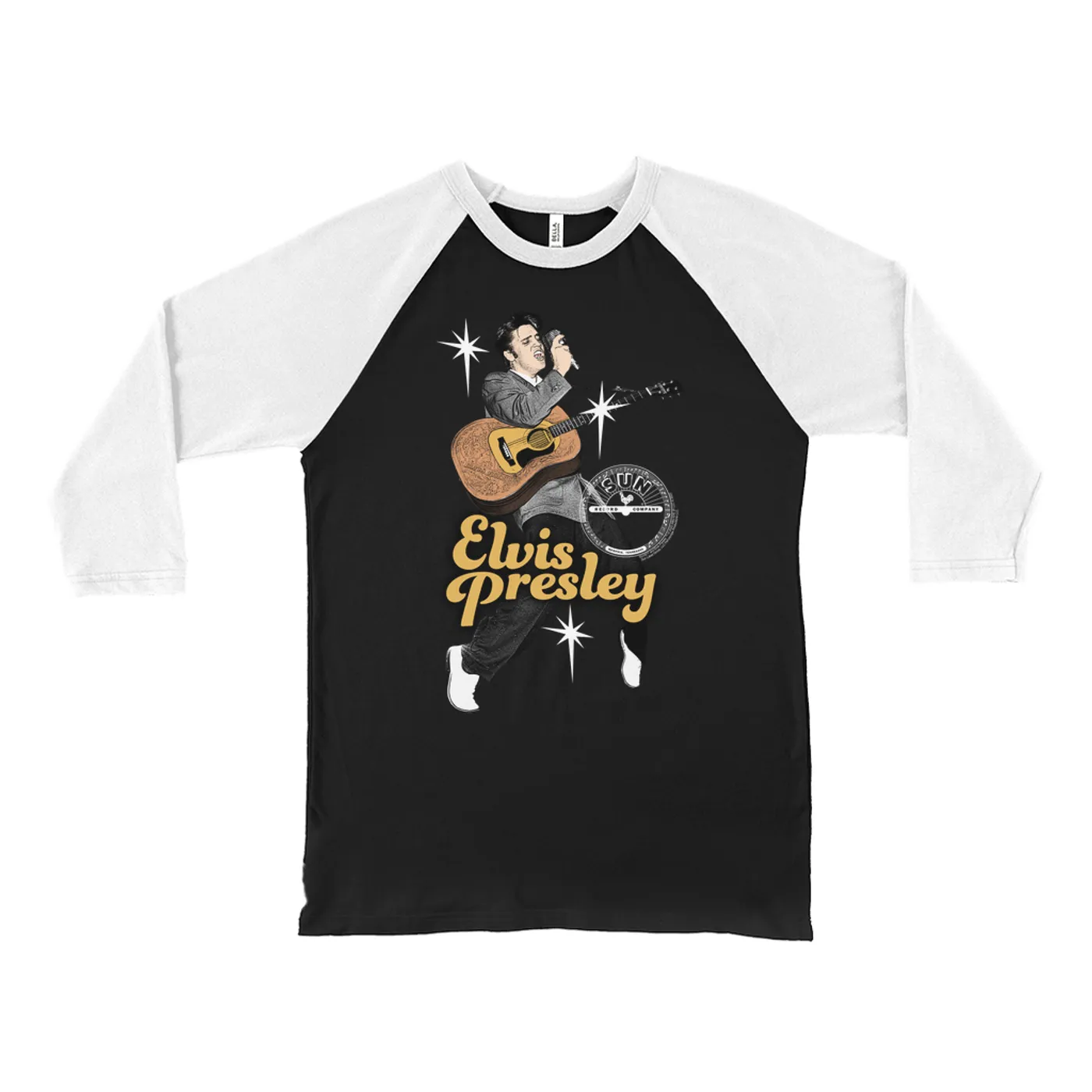 Elvis Presley 3/4 Sleeve Baseball Tee | On Stage Performing Artwork Elvis Presley Shirt
