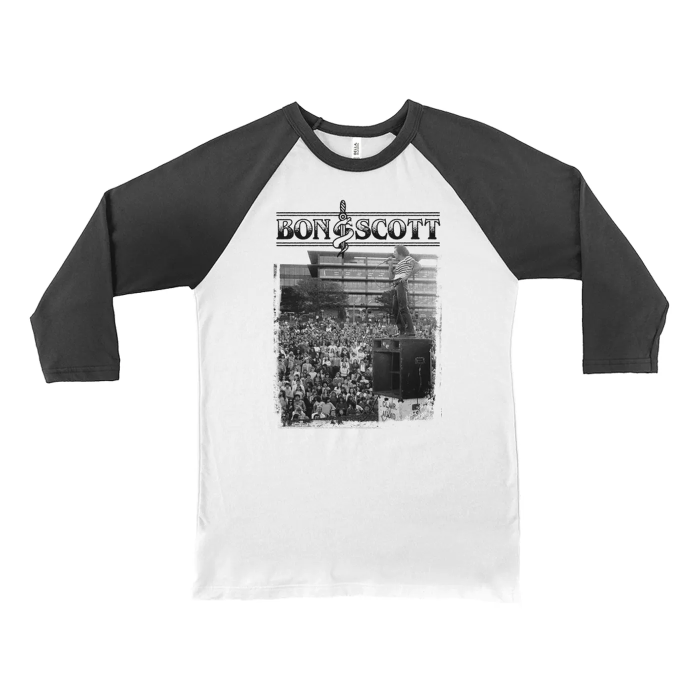 Bon Scott 3/4 Sleeve Baseball Tee | Black And White Snake & Dagger Concert Photo Bon Scott Shirt