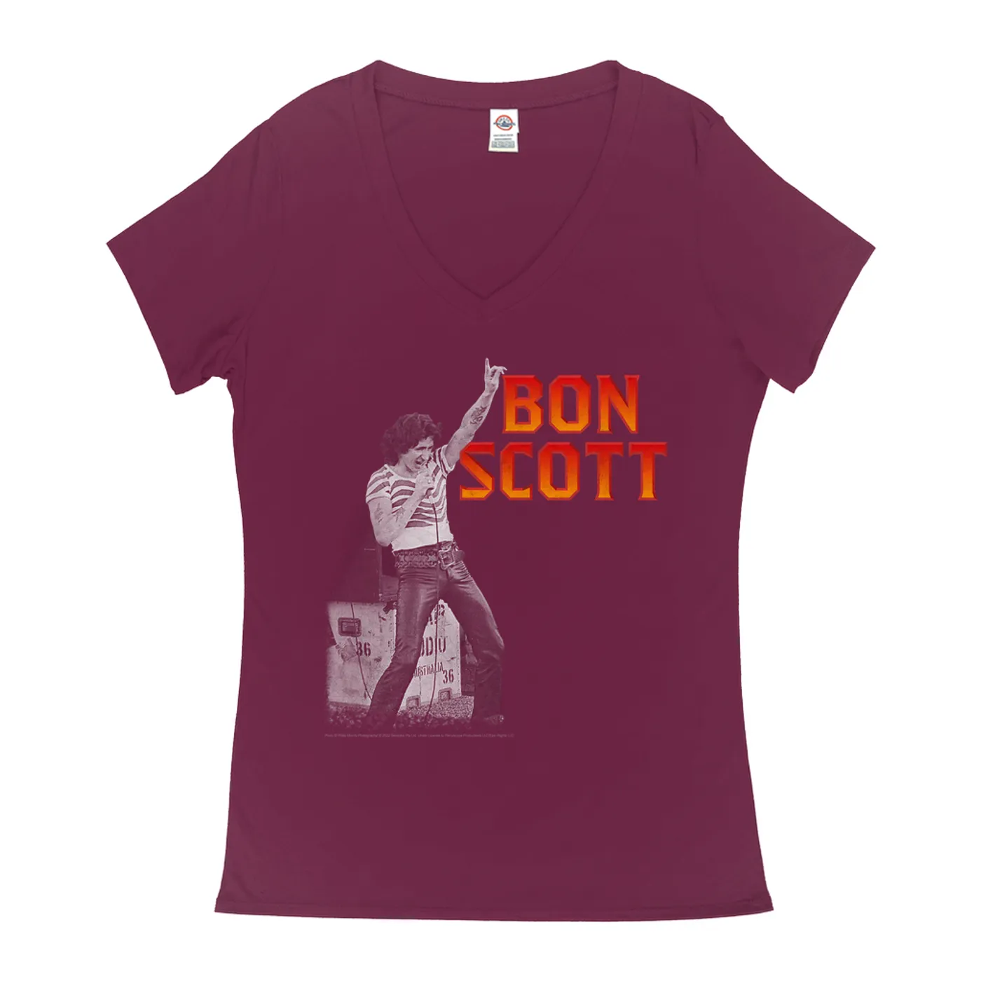 Bon Scott Ladies' V-neck T-Shirt | On Stage Design Bon Scott Shirt