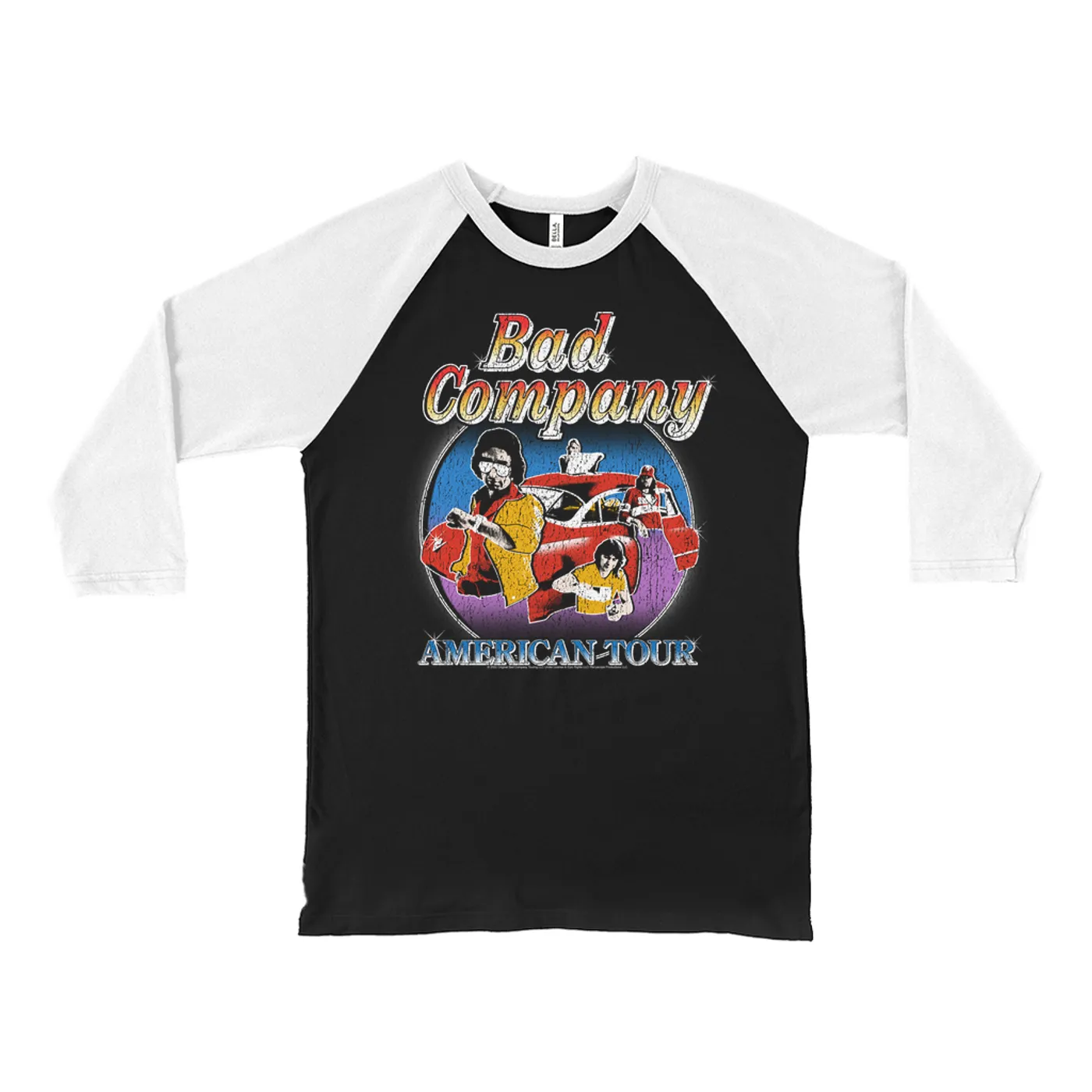 Bad Company 3/4 Sleeve Baseball Tee | Crazy Circles American Tour Distressed Bad Company Shirt
