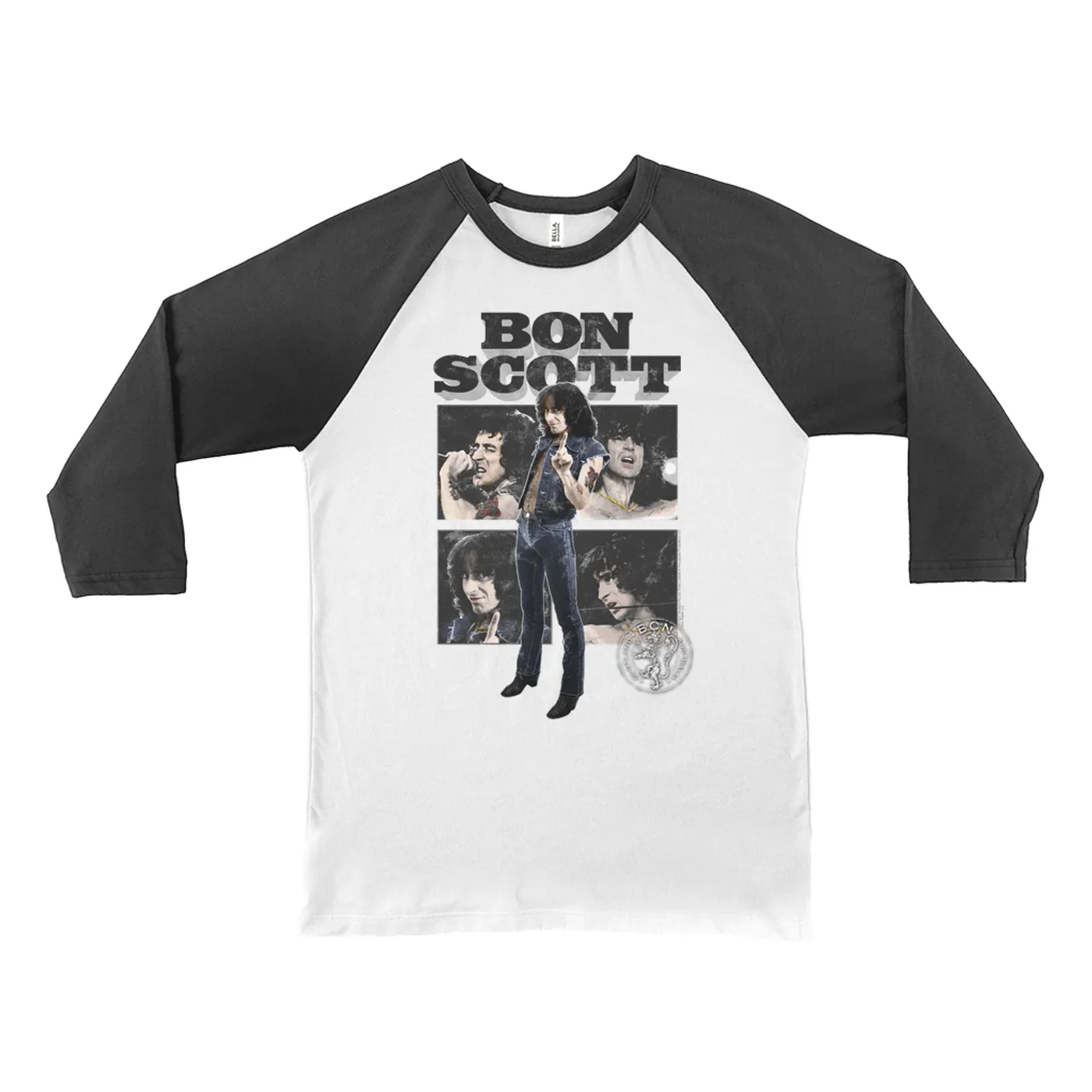 Bon Scott 3/4 Sleeve Baseball Tee | Vintage Color Photo Collage Bon Scott Shirt