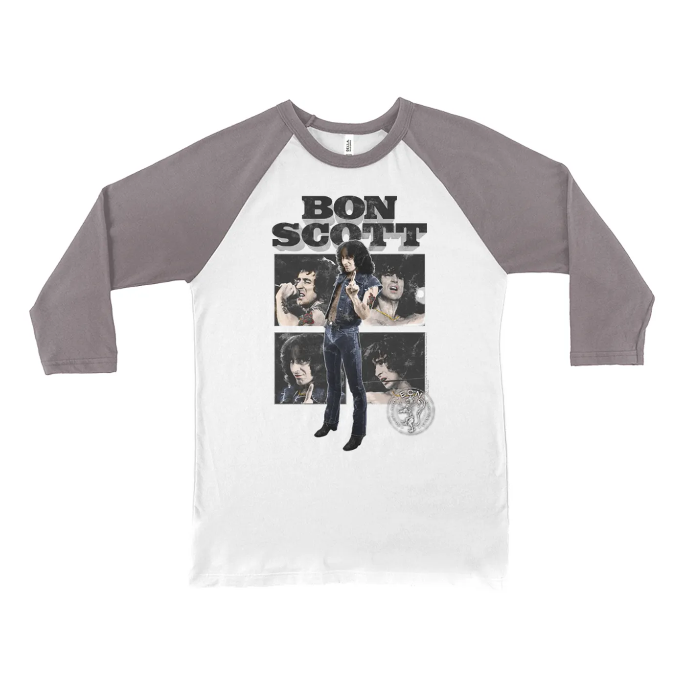 Bon Scott 3/4 Sleeve Baseball Tee | Vintage Color Photo Collage Bon Scott Shirt