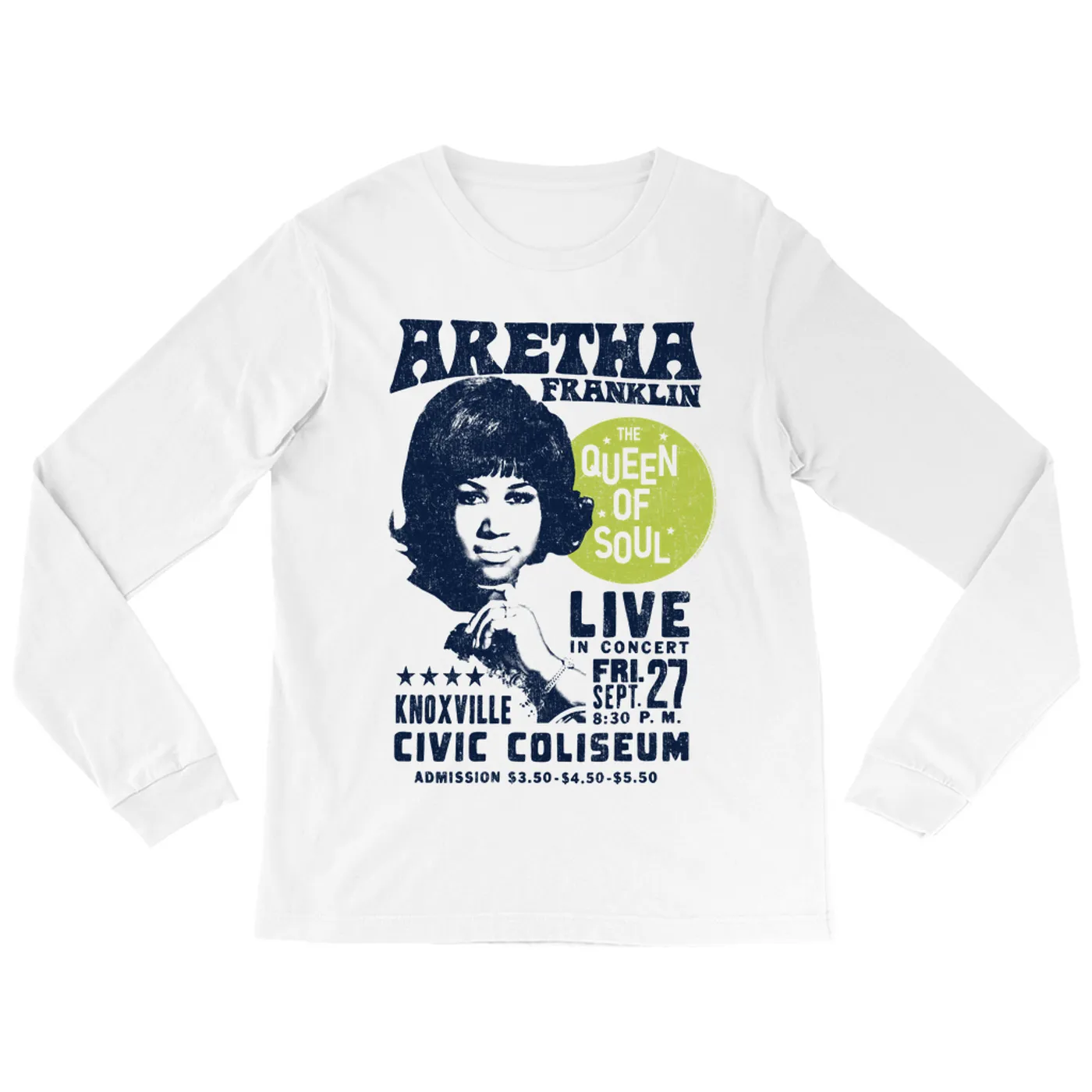 Aretha Franklin Long Sleeve Shirt | Live From Knoxville Civic Coliseum Distressed Aretha Franklin Shirt