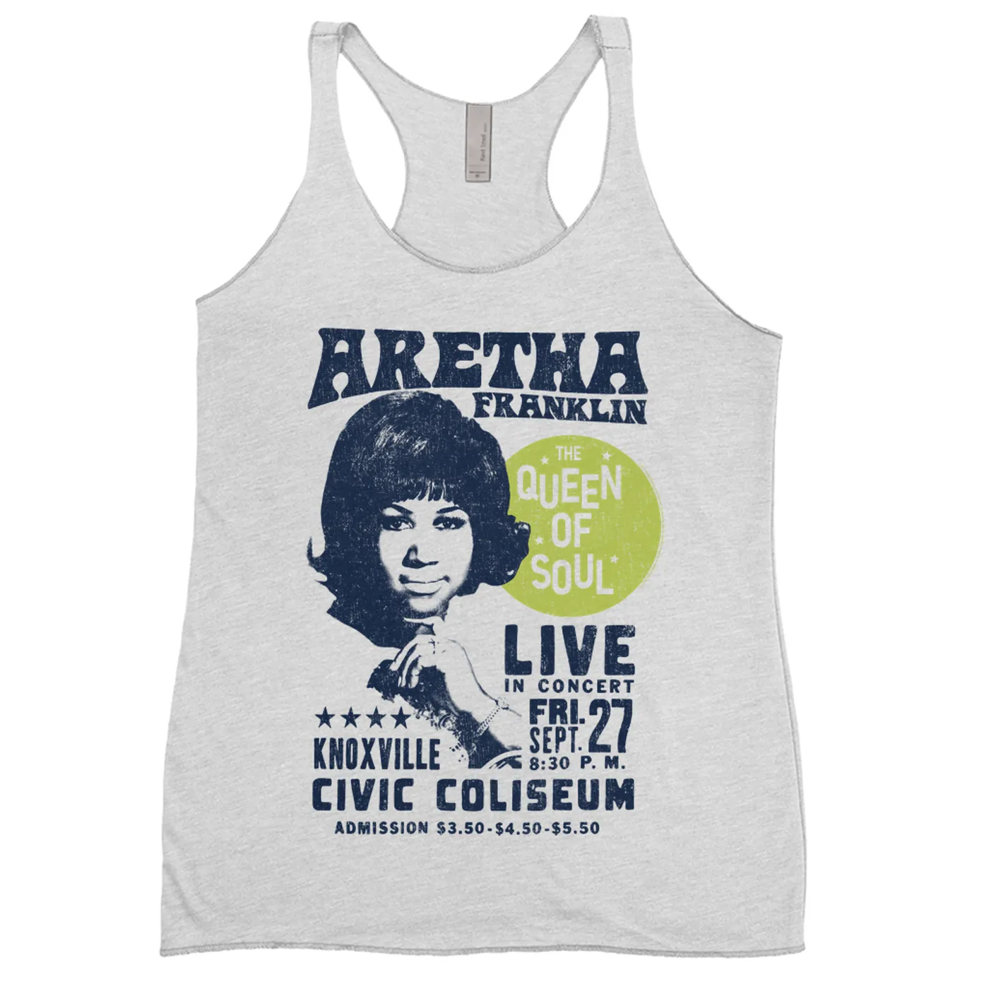 Aretha Franklin Ladies' Tank Top | Live From Knoxville Civic Coliseum Distressed Aretha Franklin Shirt