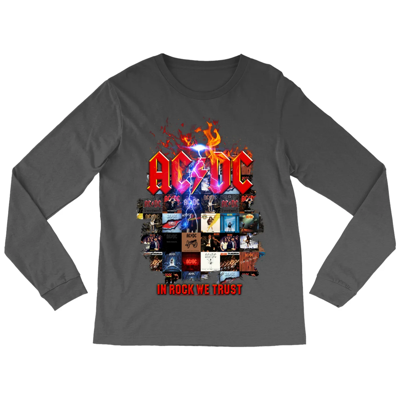 AC/DC Long Sleeve Shirt | In Rock We Trust Album Collage ACDC Shirt